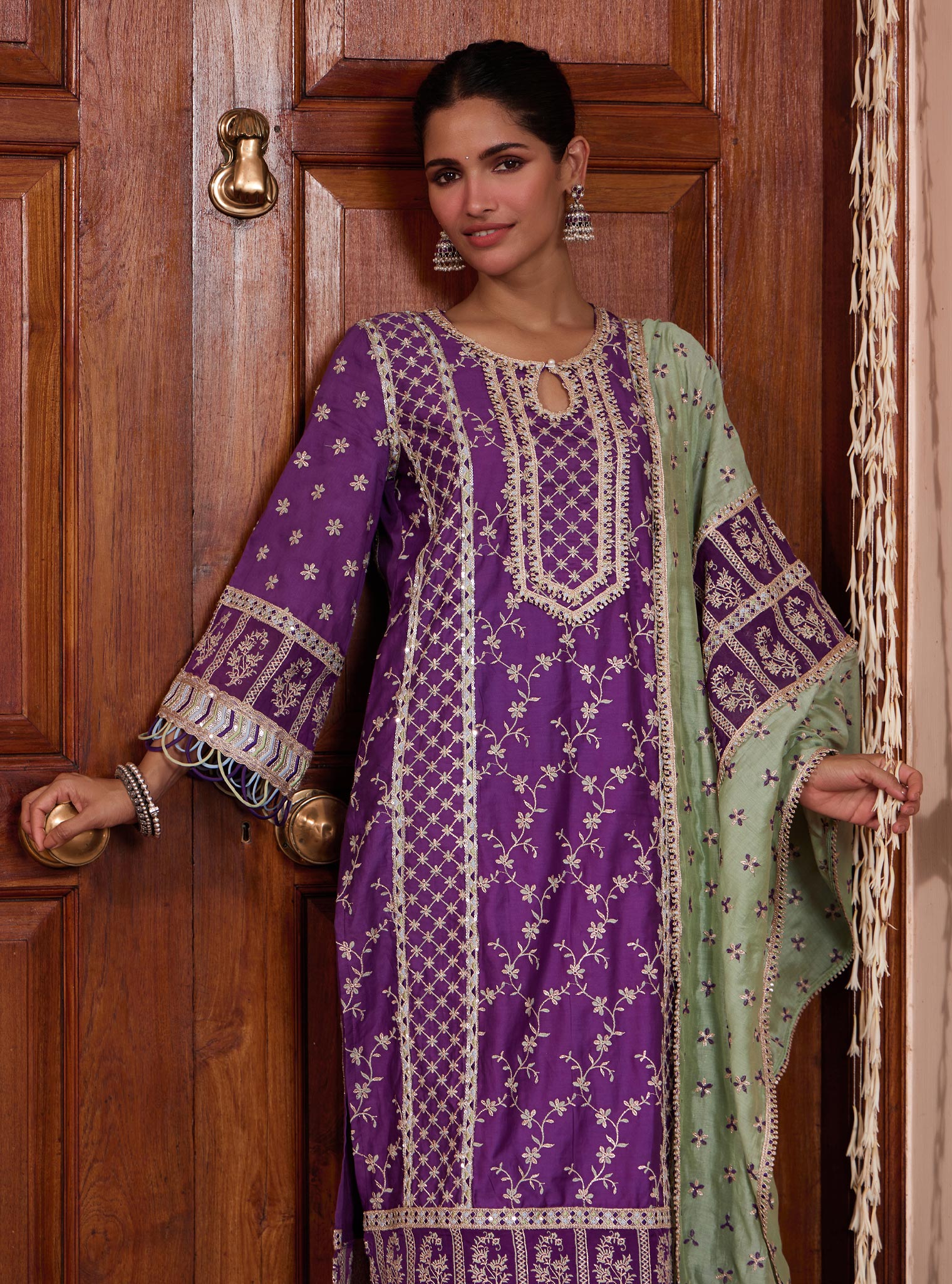 Mulmul Pima Briti Purple Kurta with Mulmul Pima Briti Purple Pant