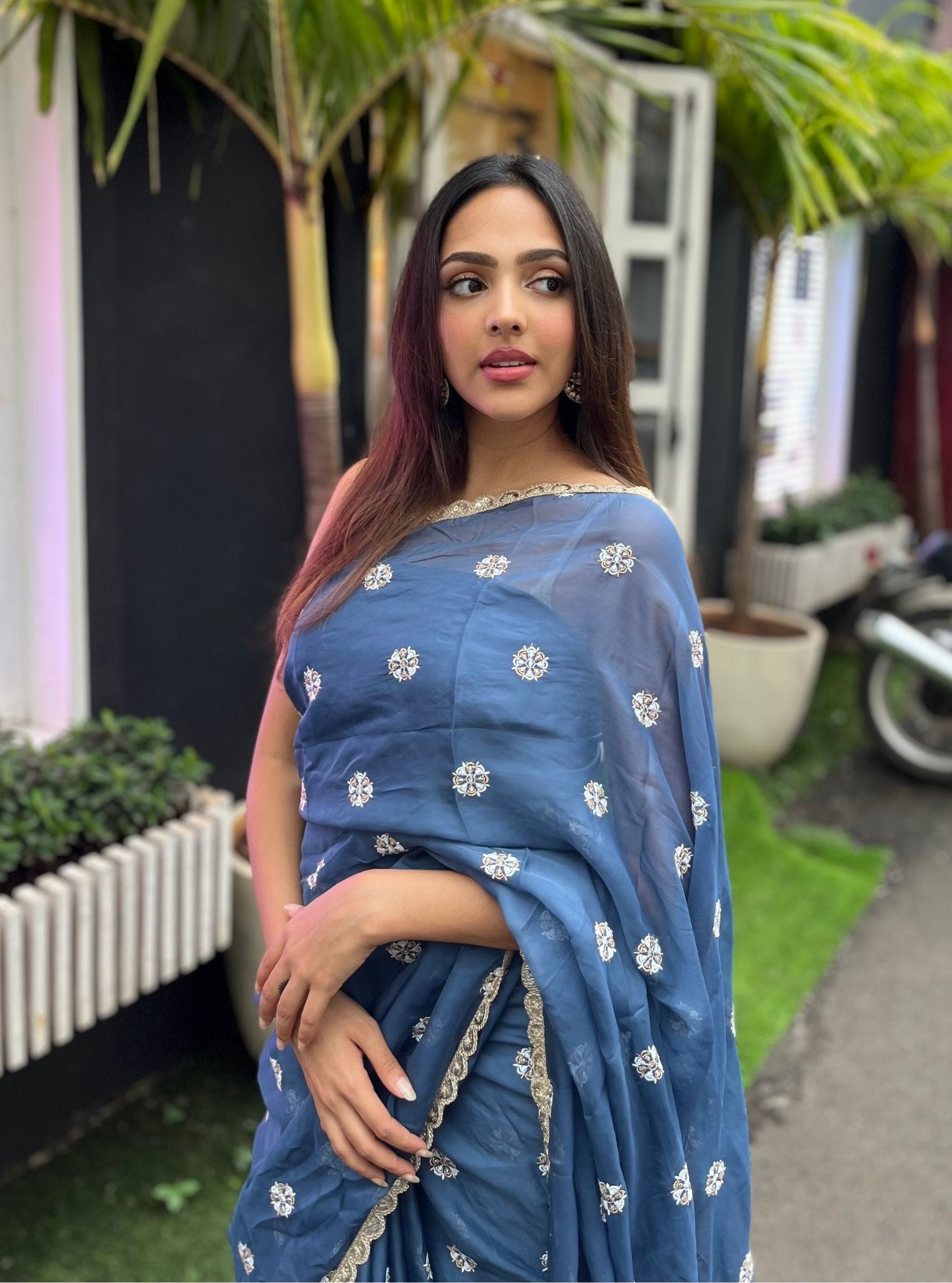 Mulmul Organza Estella Saree Navy