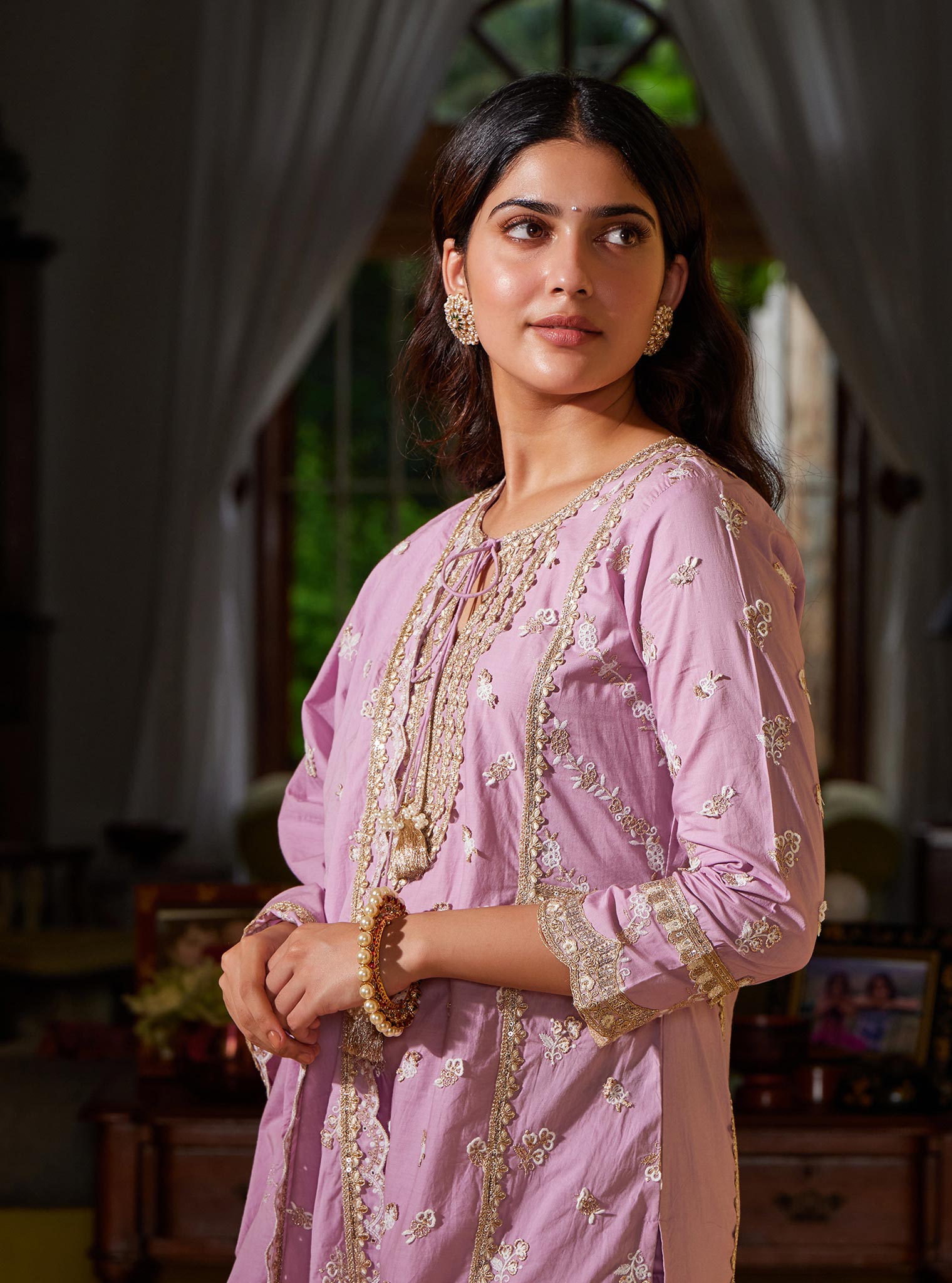 Mulmul Cotton Adah Lilac Kurta with Mulmul Cotton Adah Lilac Pant