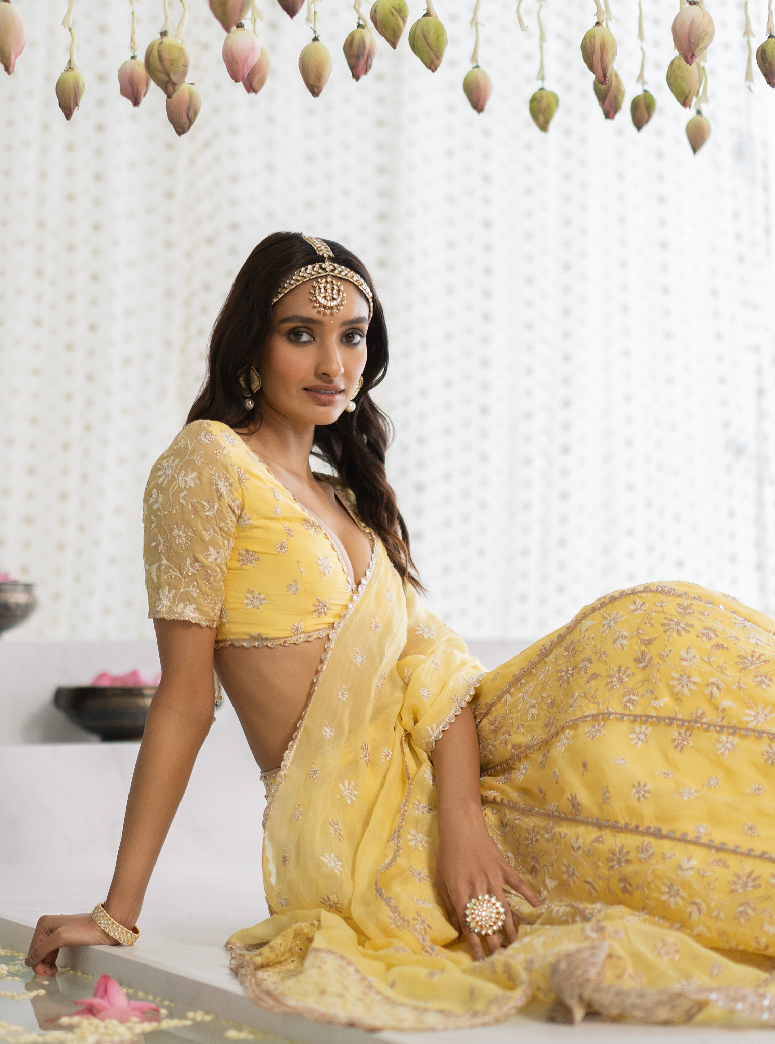 Mulmul Organza Madhvi Yellow Lehenga