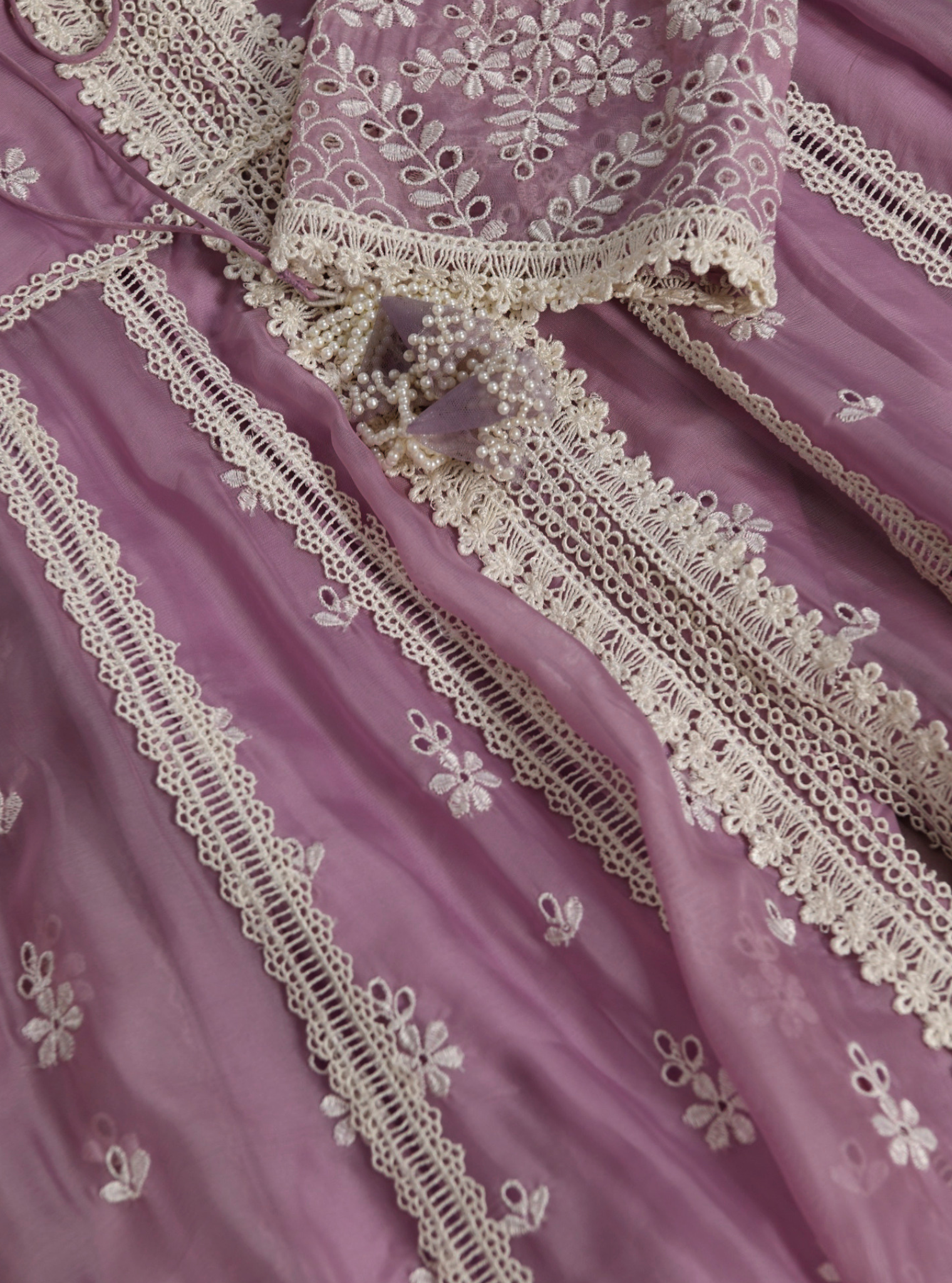 Mulmul Organza Sheffield Lilac Anarkali Kurta With Cotton Sheffield Lilac Pant