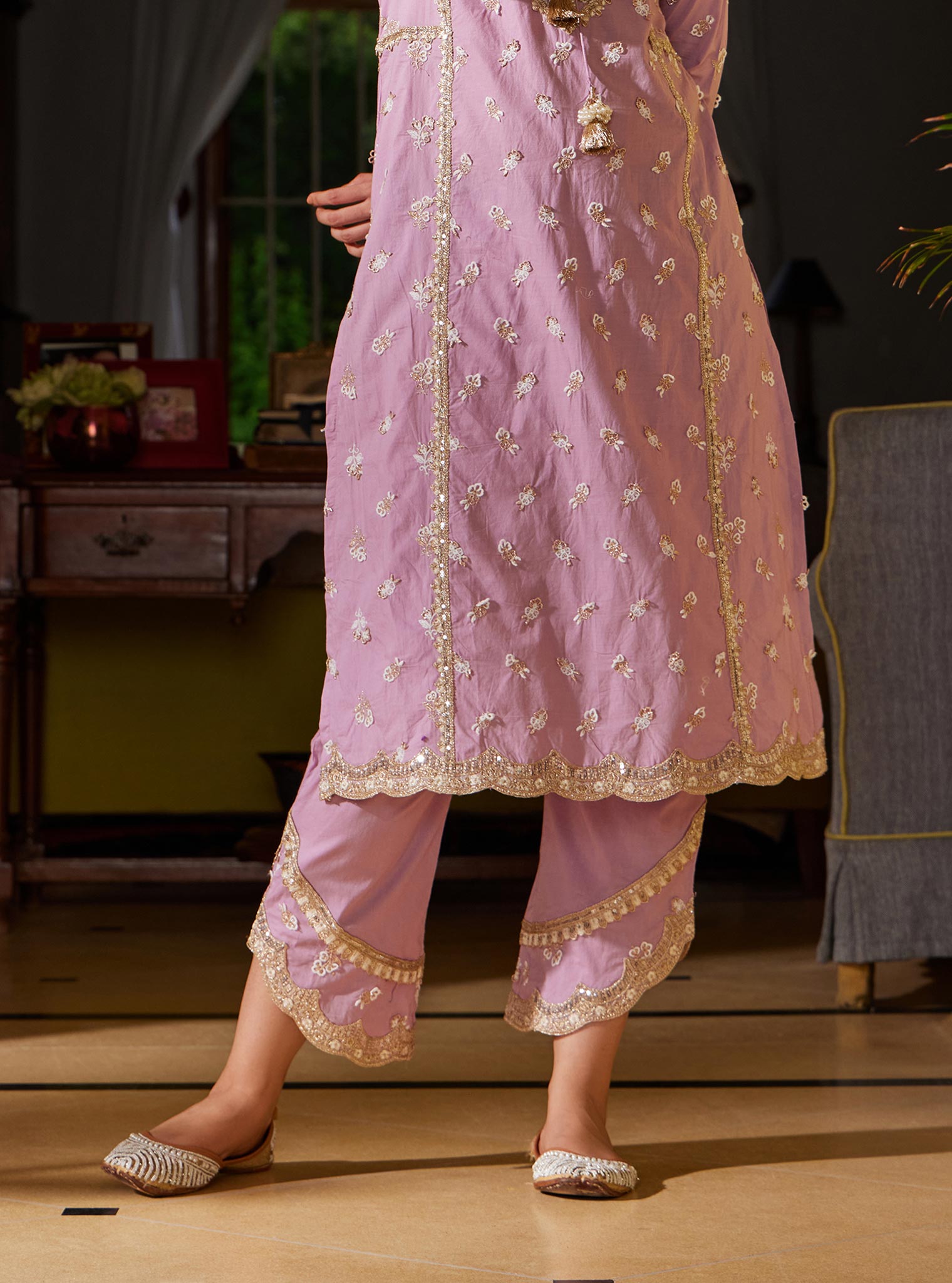 Mulmul Cotton Adah Lilac Kurta with Mulmul Cotton Adah Lilac Pant