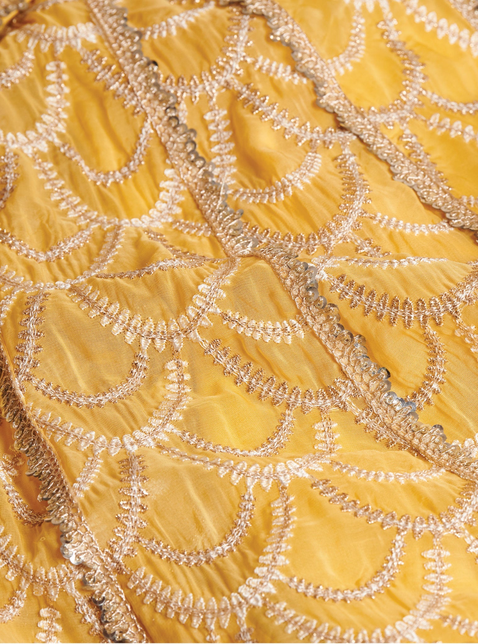 Mulmul Organza Morni Yellow Lehenga