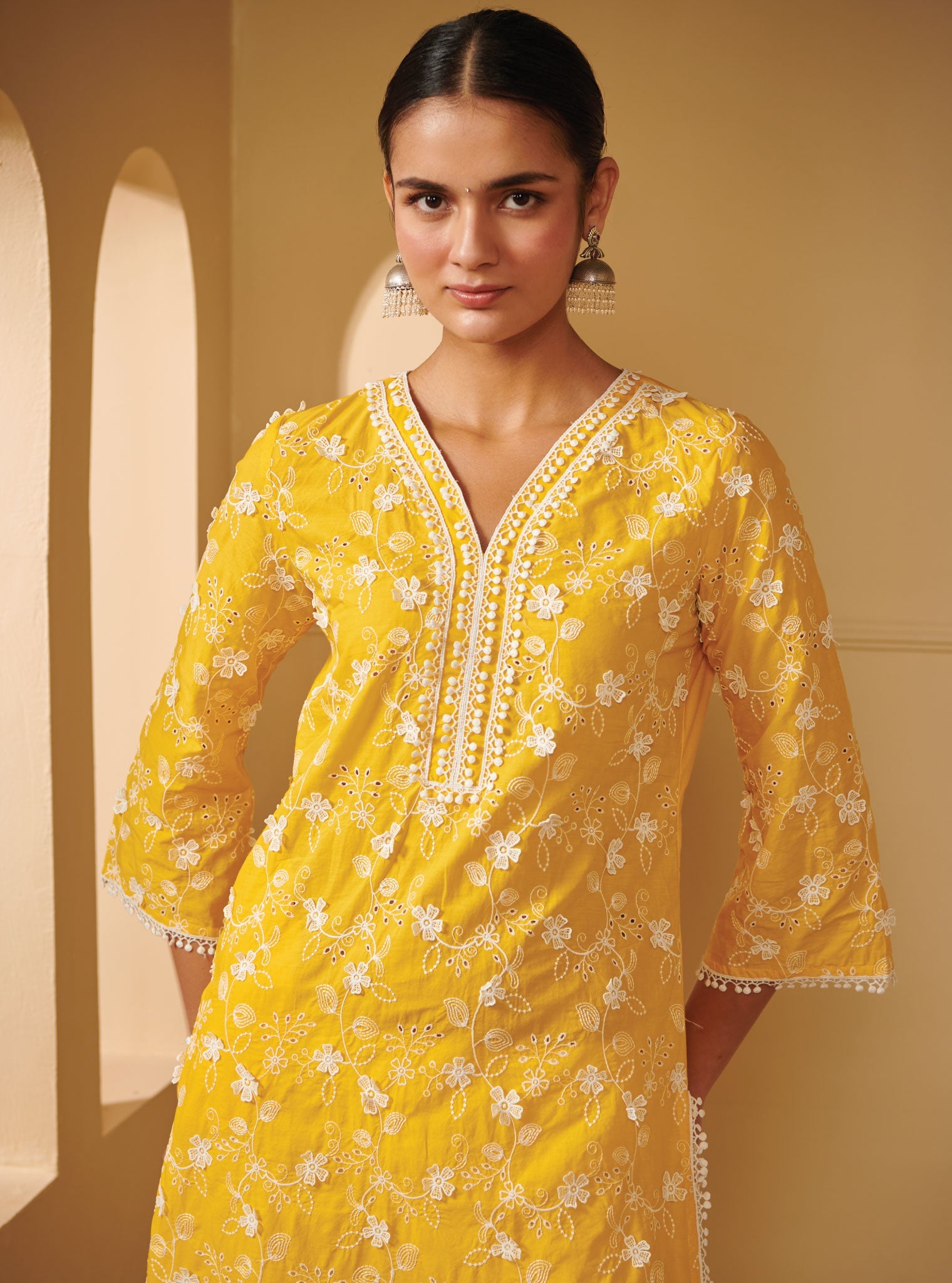 Mulmul Cotton Tahira Mango Kurta With Mulmul Cotton Irena White Pant