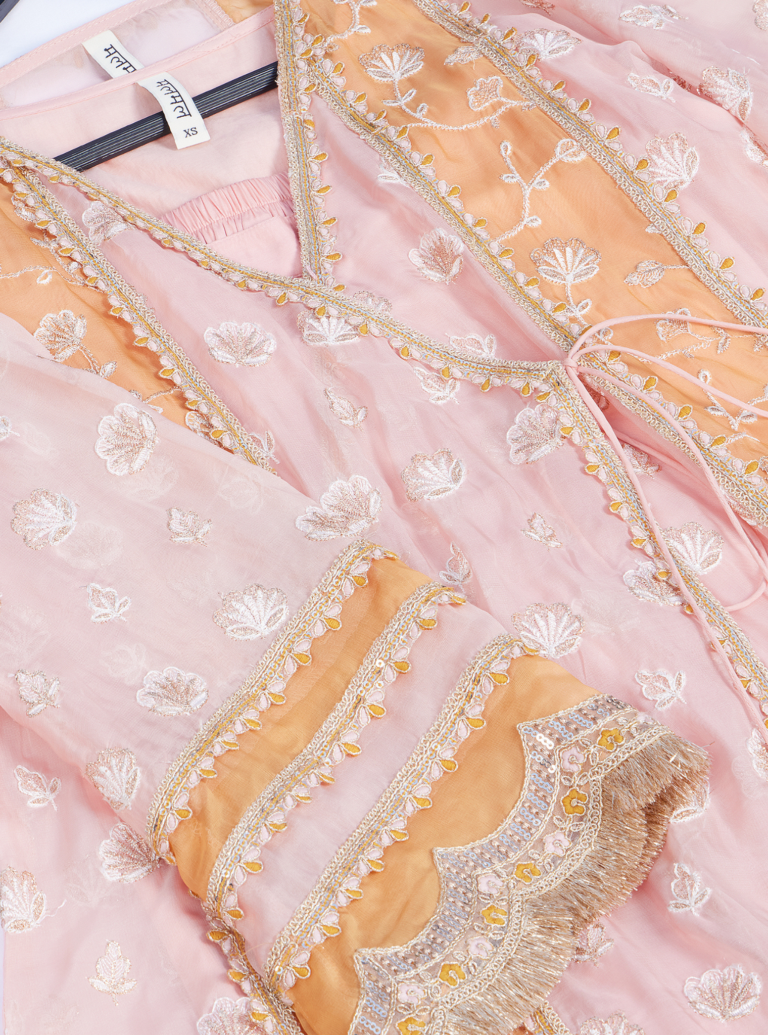 Mulmul Organza Panya Anarkali Pink Kurta with Mulmul Pima Panya Pink Pant