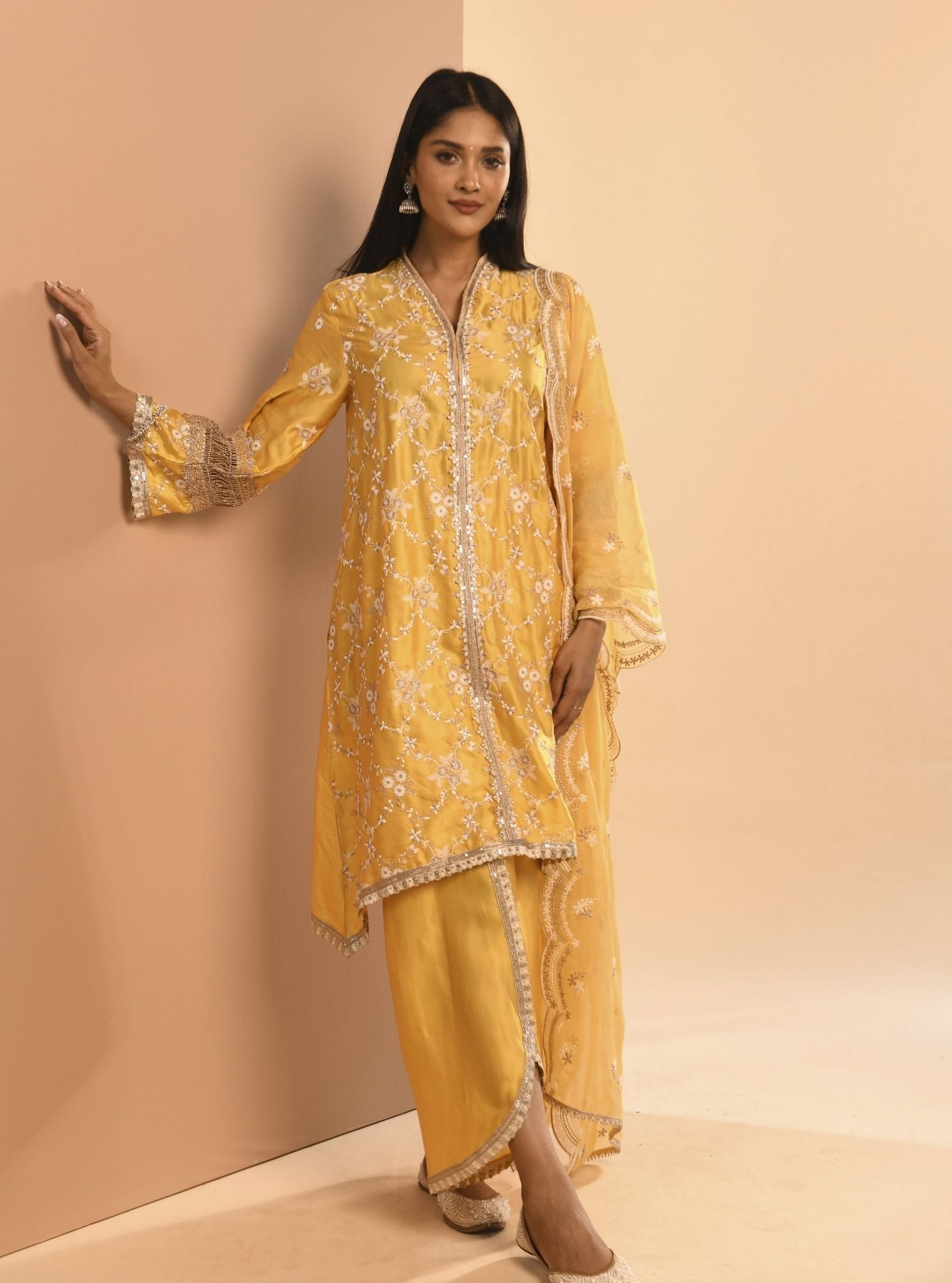 Mulmul Cupro Dvija Yellow Kurta With Mulmul Cupro Dvija Yellow Pant