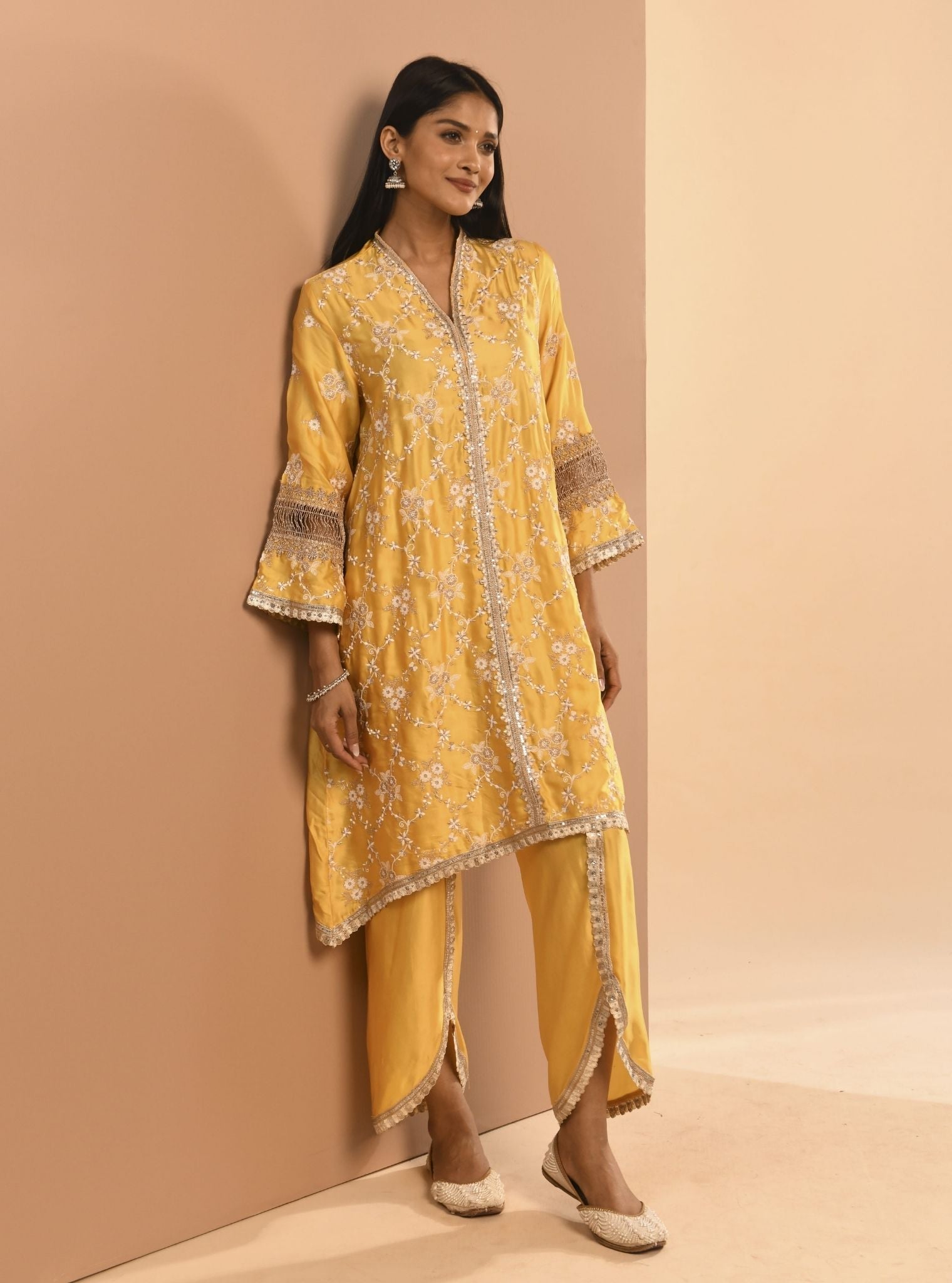 Mulmul Cupro Dvija Yellow Kurta With Mulmul Cupro Dvija Yellow Pant