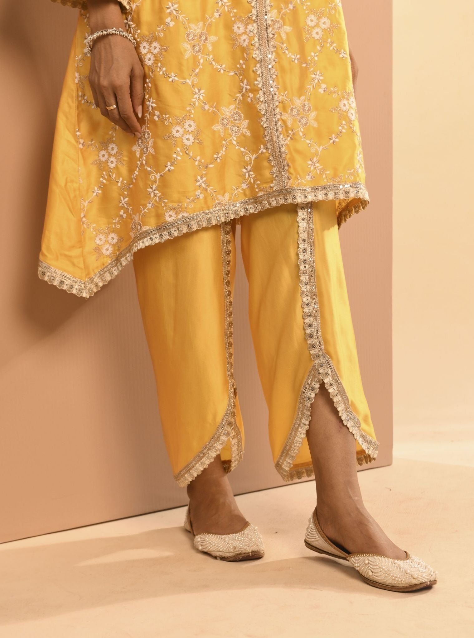 Mulmul Cupro Dvija Yellow Kurta With Mulmul Cupro Dvija Yellow Pant