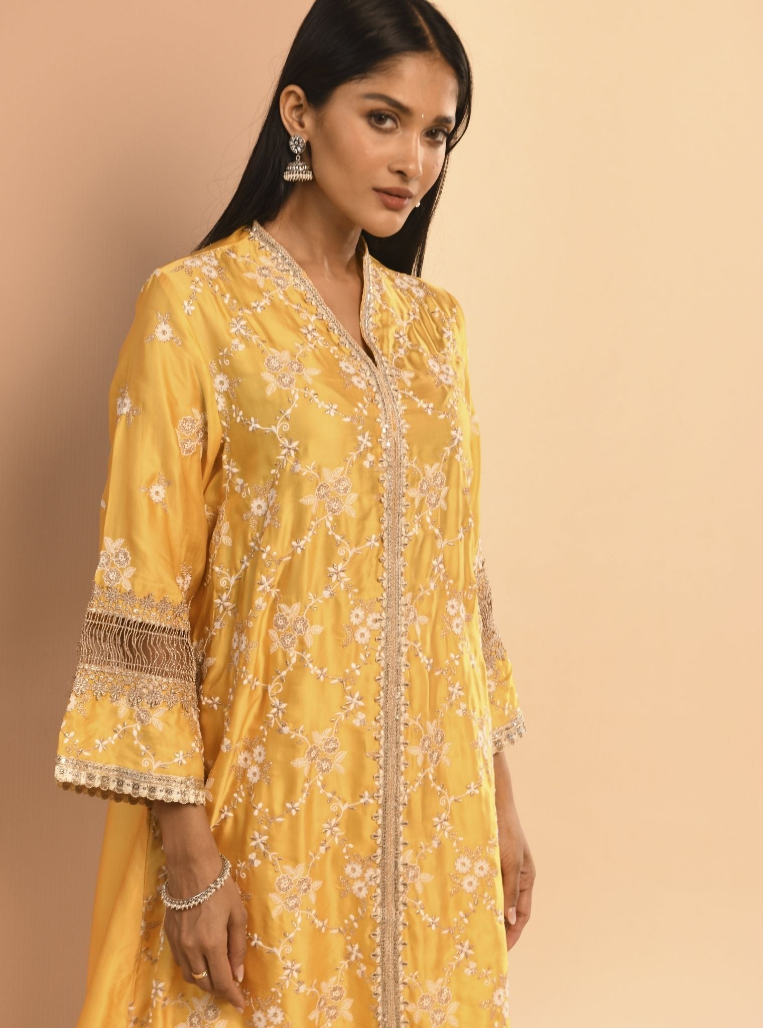 Mulmul Cupro Dvija Yellow Kurta With Mulmul Cupro Dvija Yellow Pant