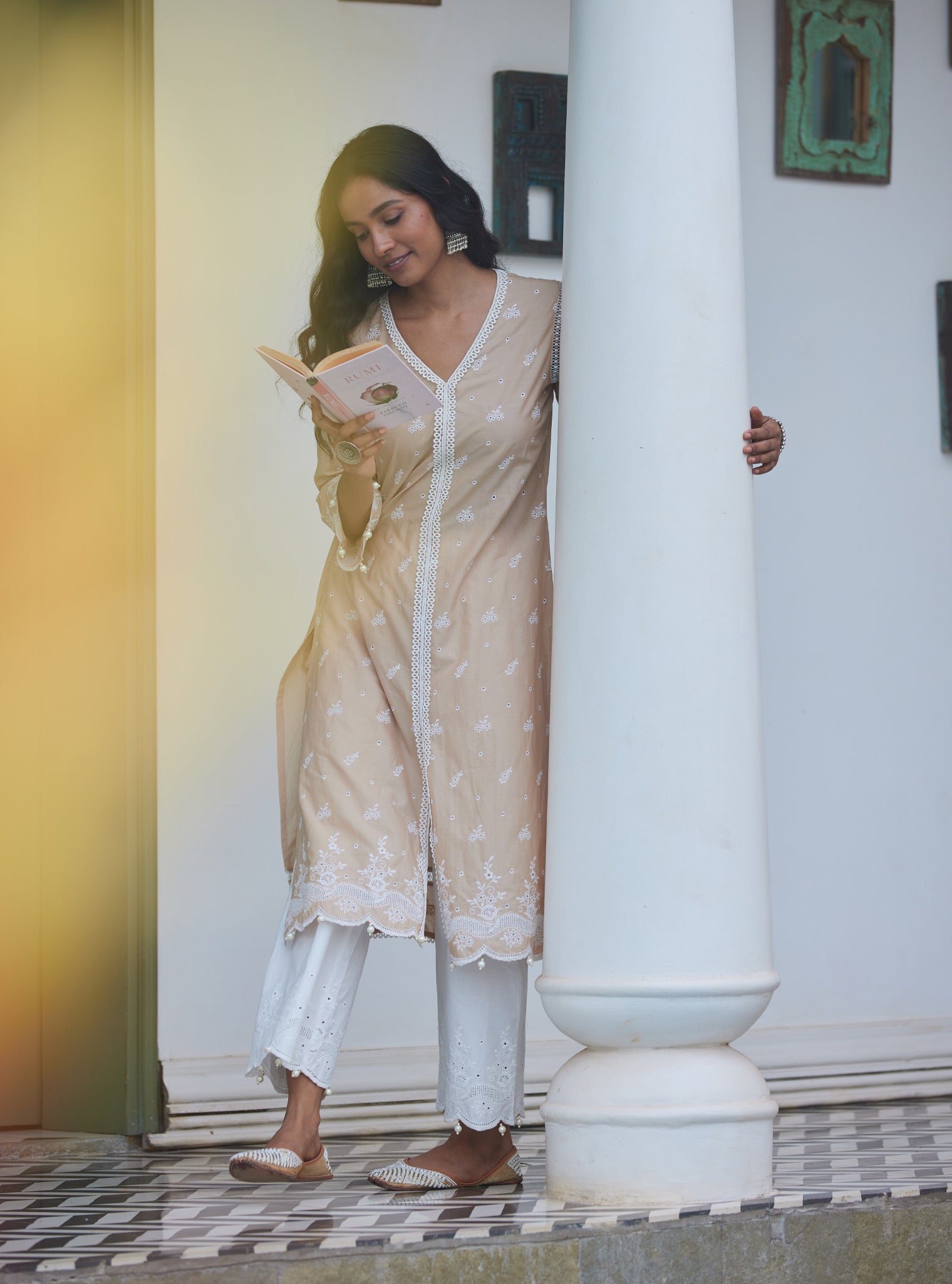 Mulmul Cotton Revora Beige kurta