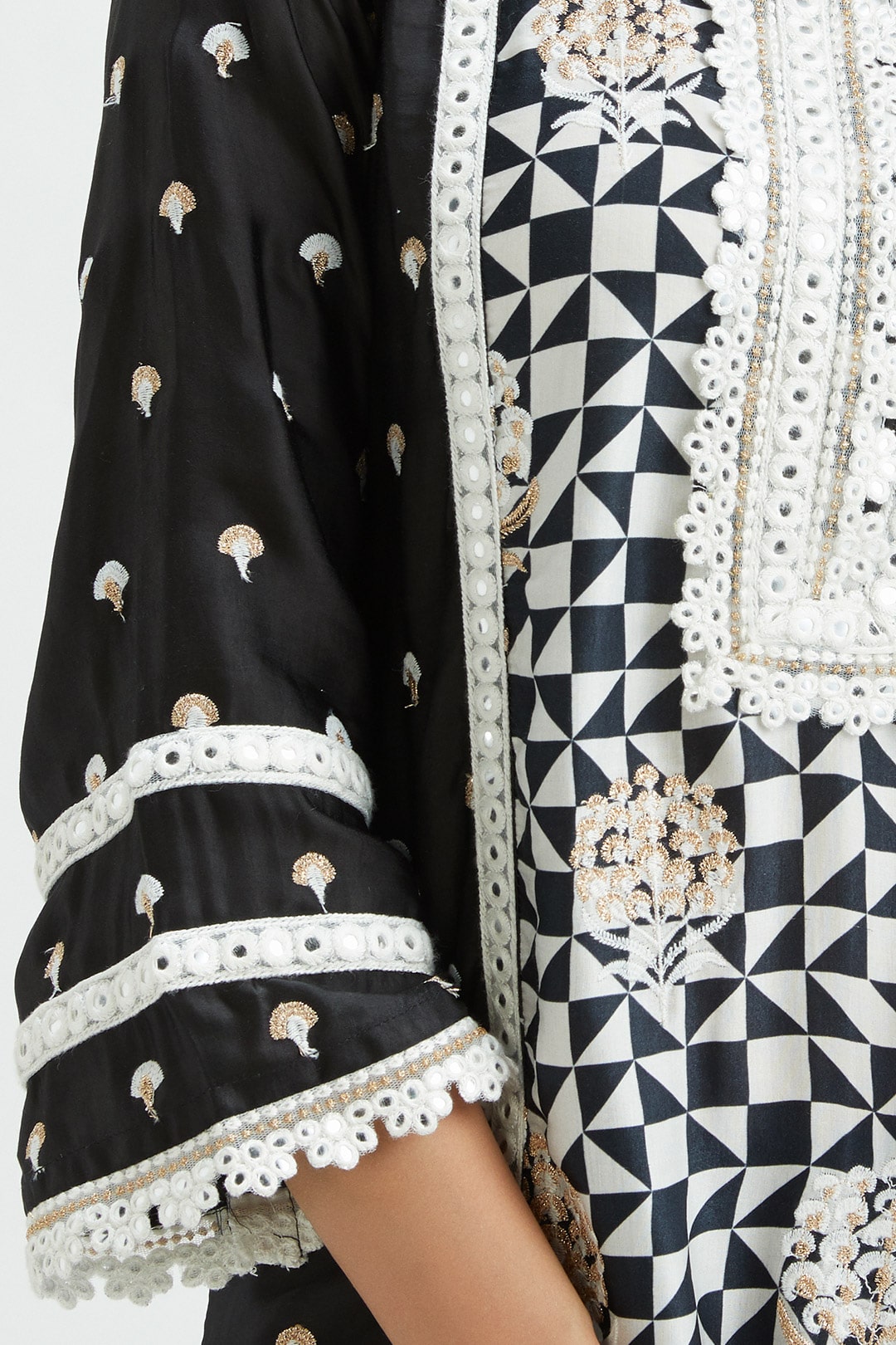 Mulmul Cupro Silk Addle Black Kurta With Addle Black Pant