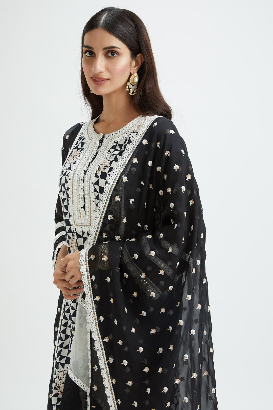 Mulmul Cupro Silk Addle Black Kurta With Addle Black Pant