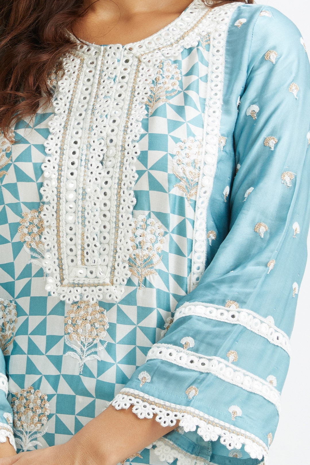 Mulmul Cupro silk Addle Teal Kurta With Addle Teal Pant