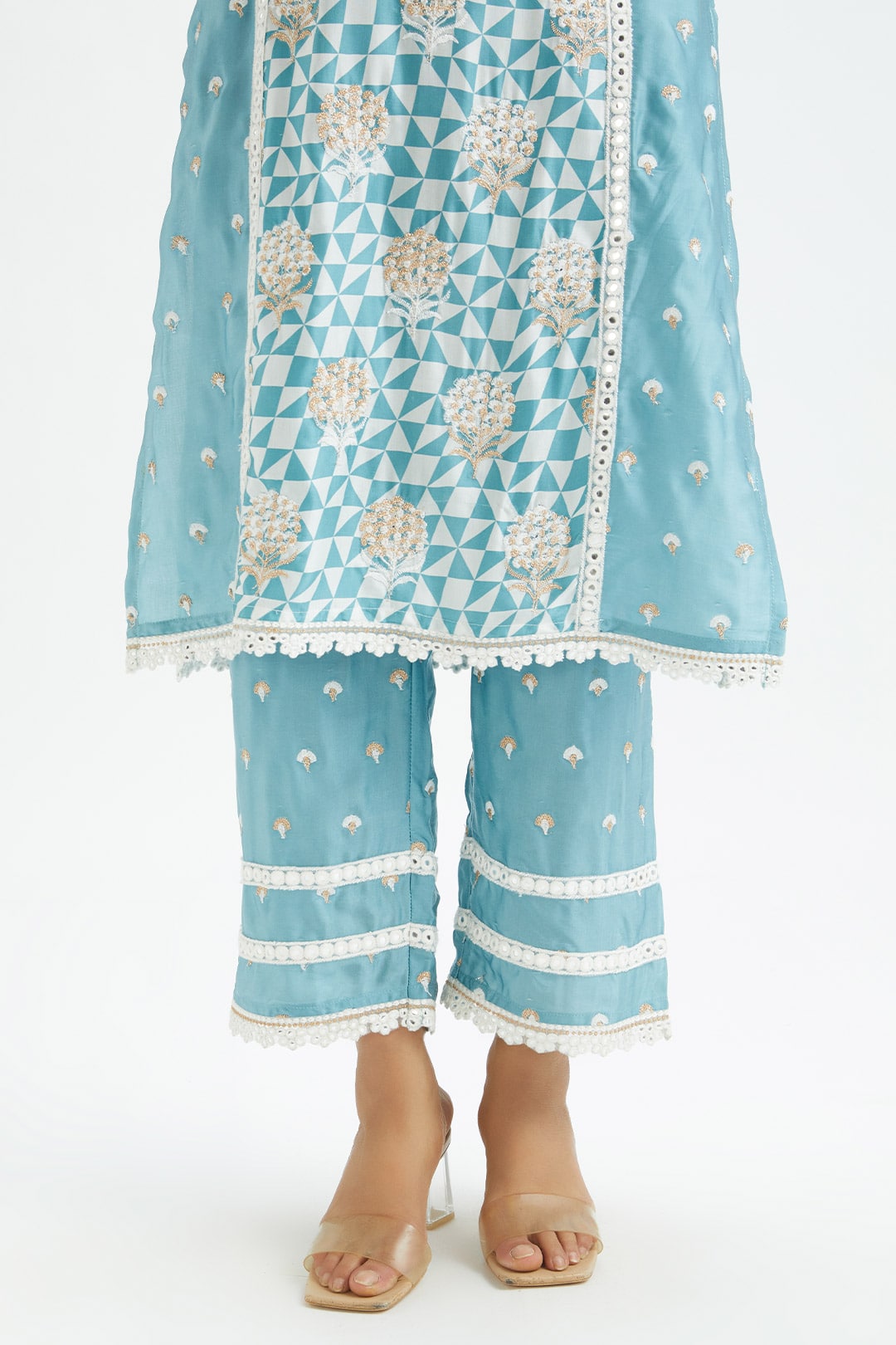 Mulmul Cupro silk Addle Teal Kurta With Addle Teal Pant