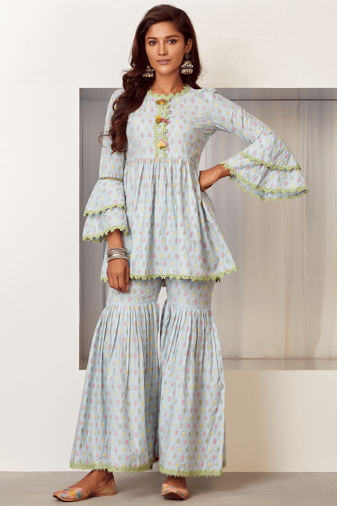 Mulmul Cotton Alpine Kurta With Alpine Sharara