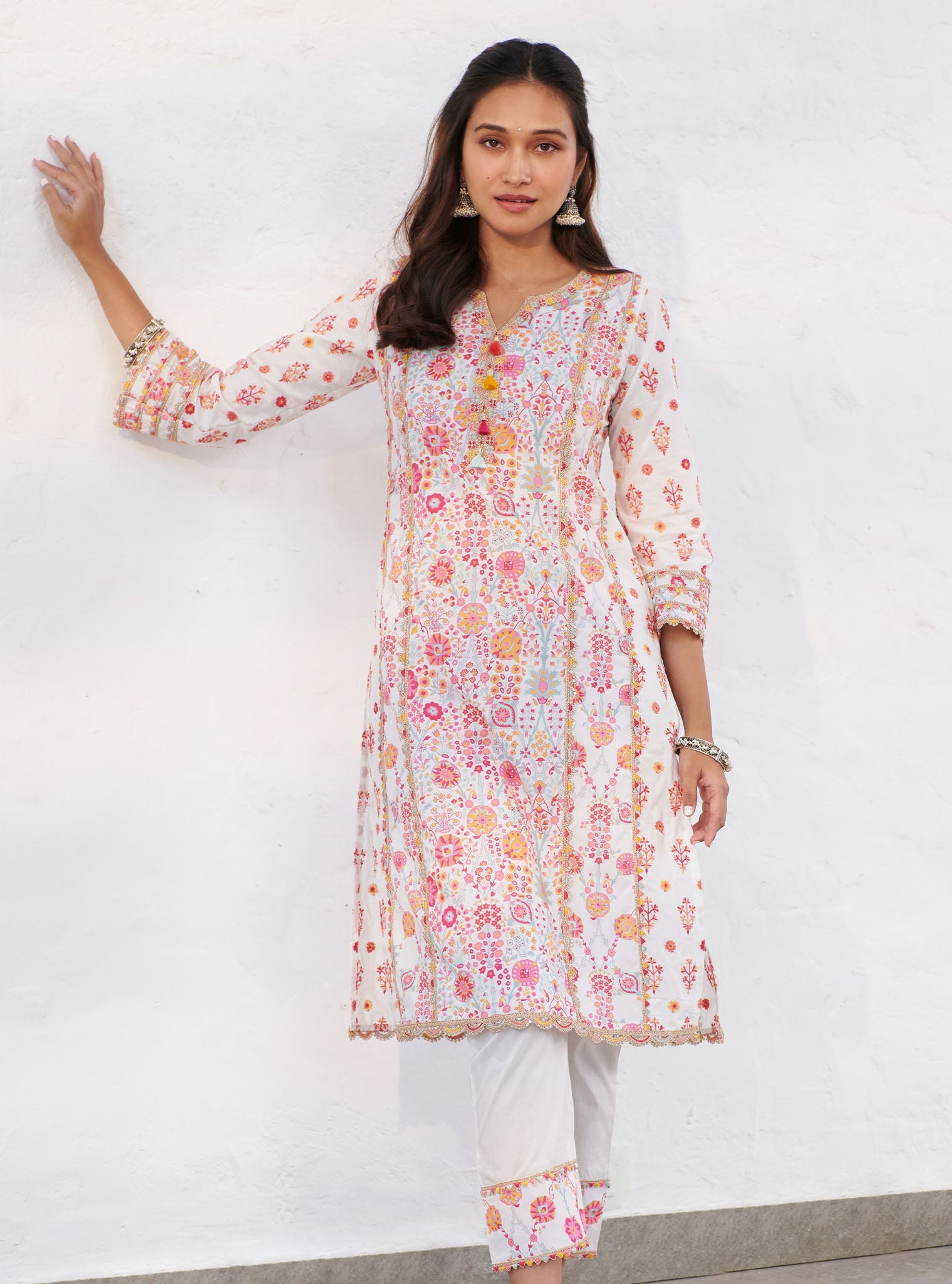 Mulmul Cotton Avery White Kurta With Avery White Pant