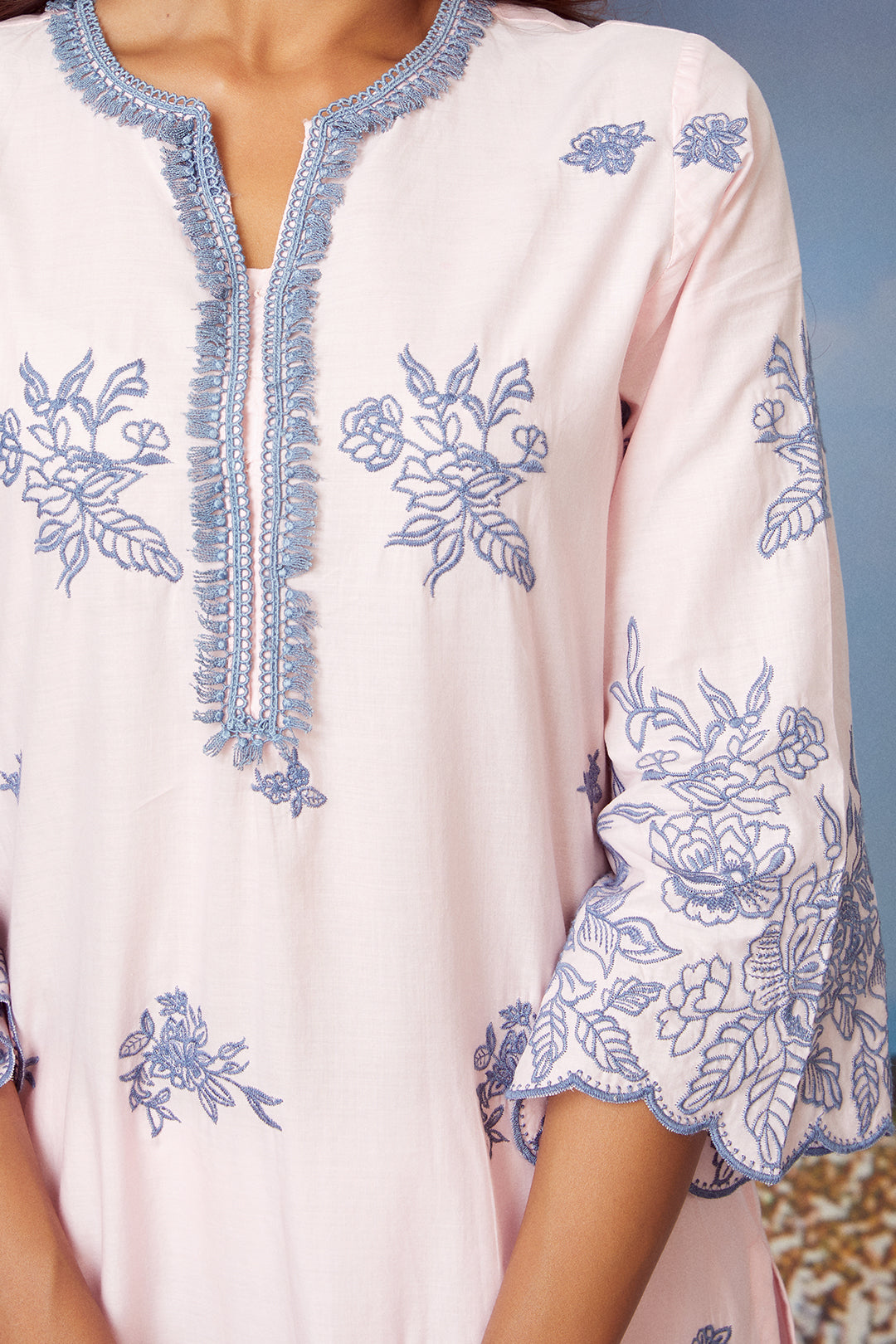 Mulmul Cotton Azure Kurta With Azure Pyajama