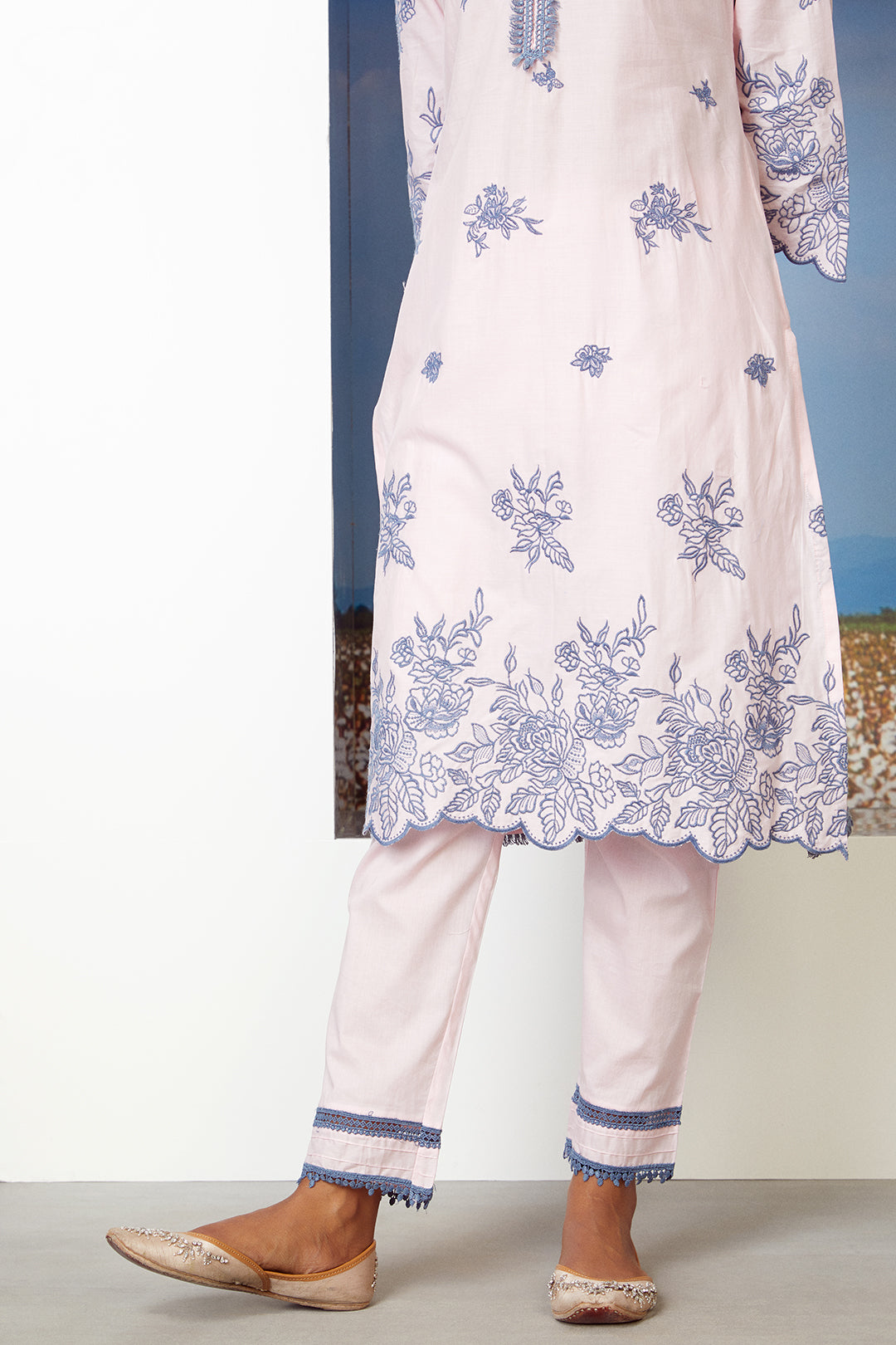 Mulmul Cotton Azure Kurta With Azure Pyajama