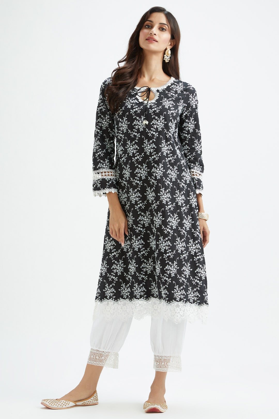 Mumul Supima Satin Brook Black Kurta