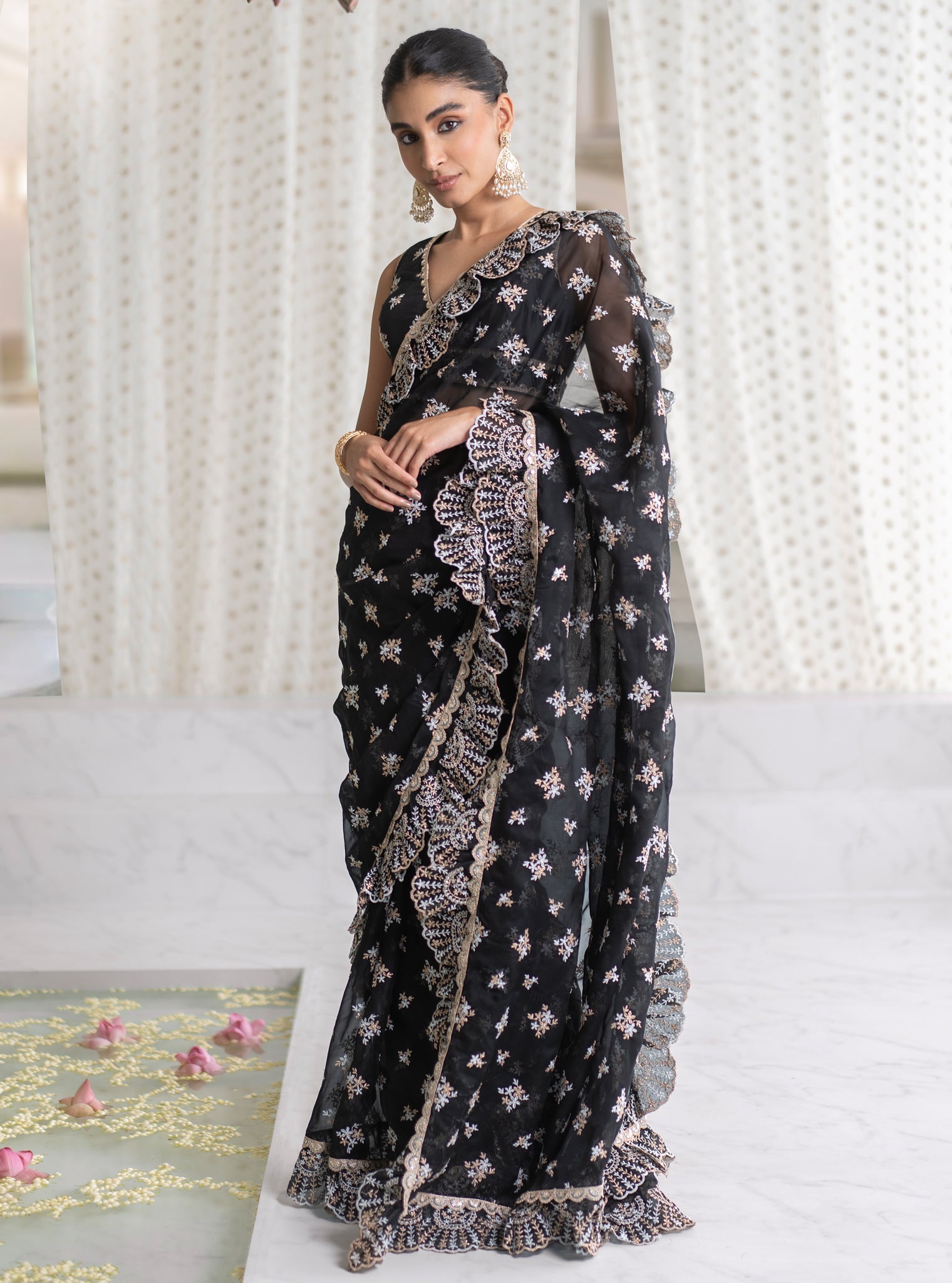 Mulmul Organza Chandni Black Saree