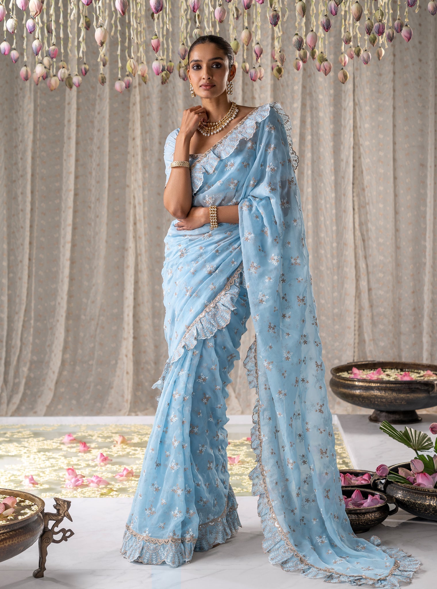 Mulmul Organza Chandni Blue Saree