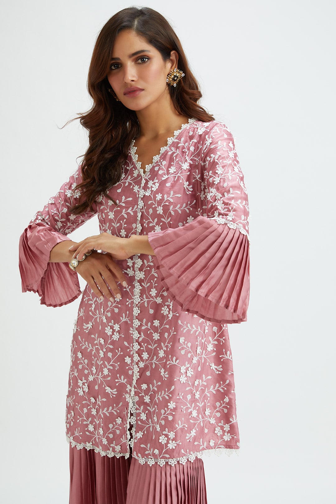 Mulmul Cupro Silk Cairo Mauve Kurta With Cairo Mauve Garara