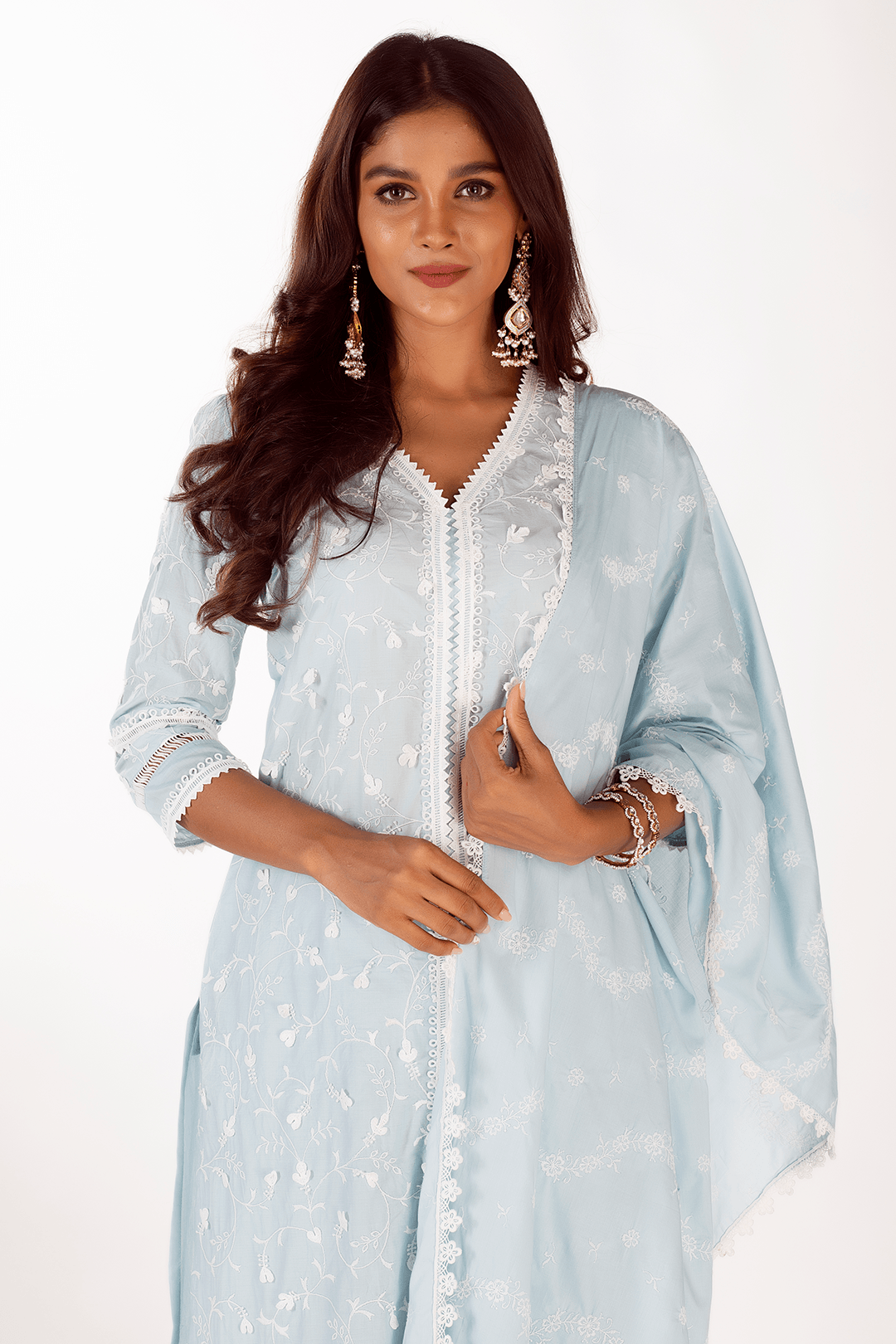 Mulmul Cotton Cali Light Blue Kurta With Cali Light Blue Pant