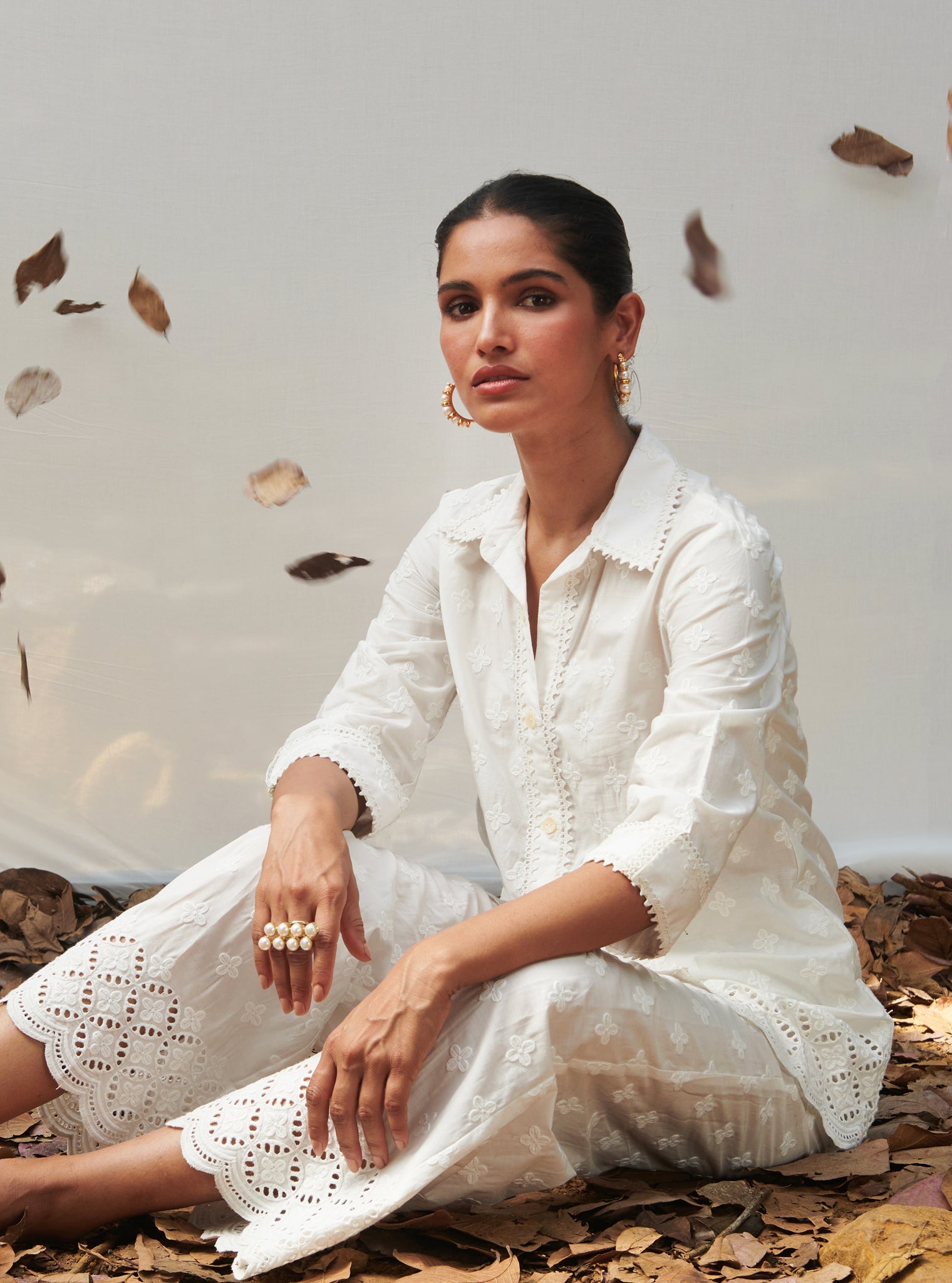 Mulmul Cotton Caspia White Shirt With Mulmul Cotton Caspia White Pant