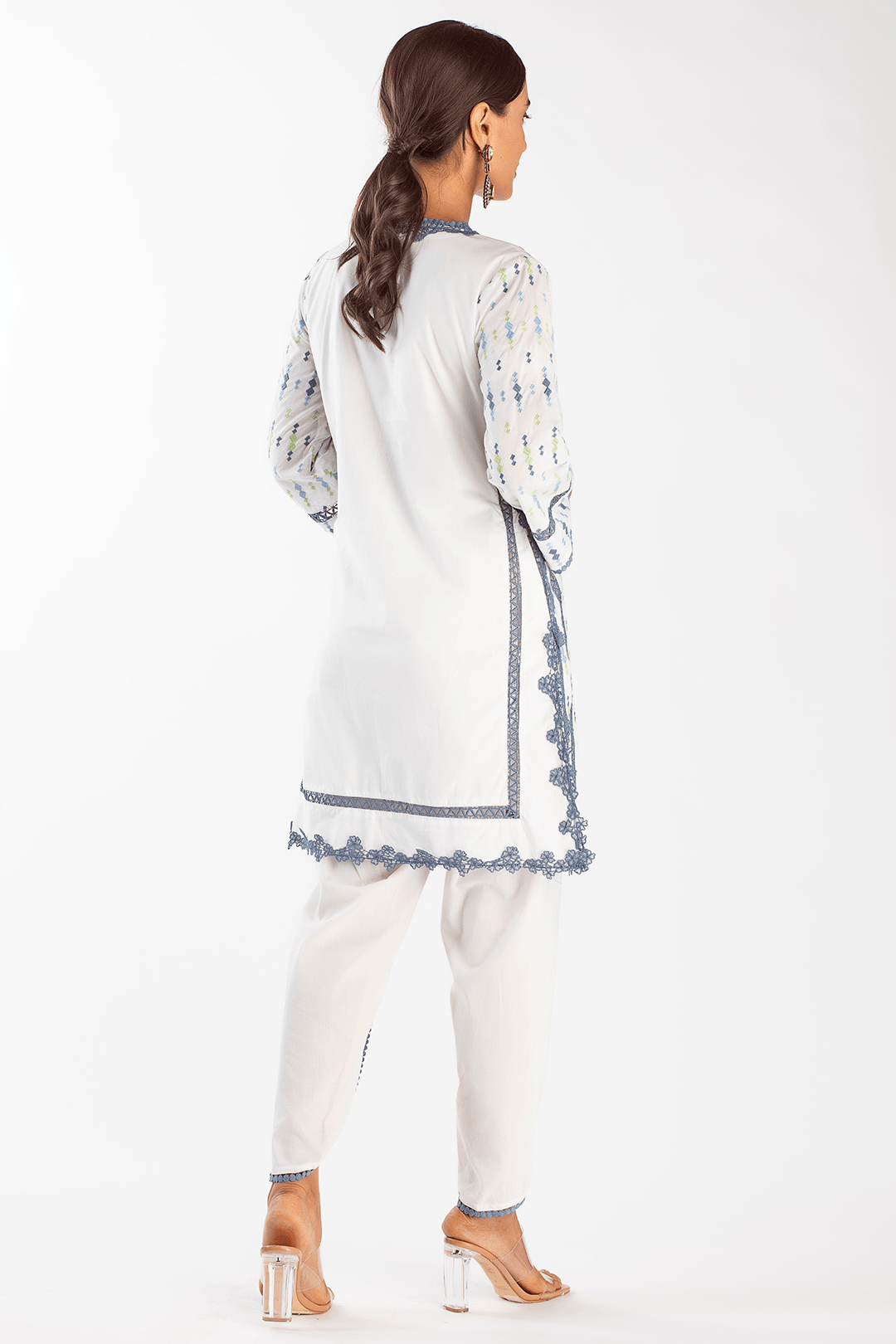 Mulmul Cotton Cupid White Kurta With Cupid White Pant