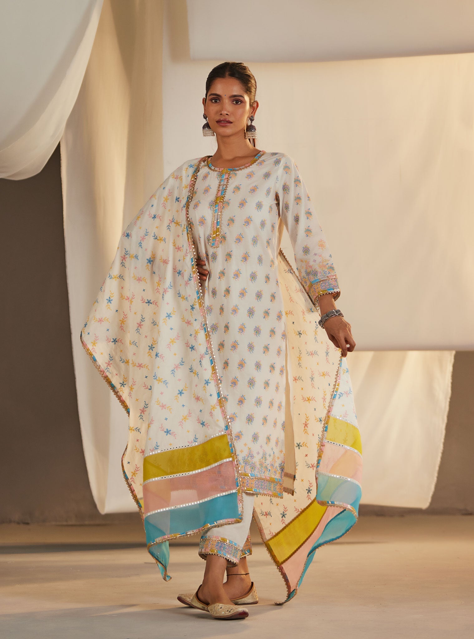 Mulmul Cotton Denise Off White Kurta With Denise Off White Pant