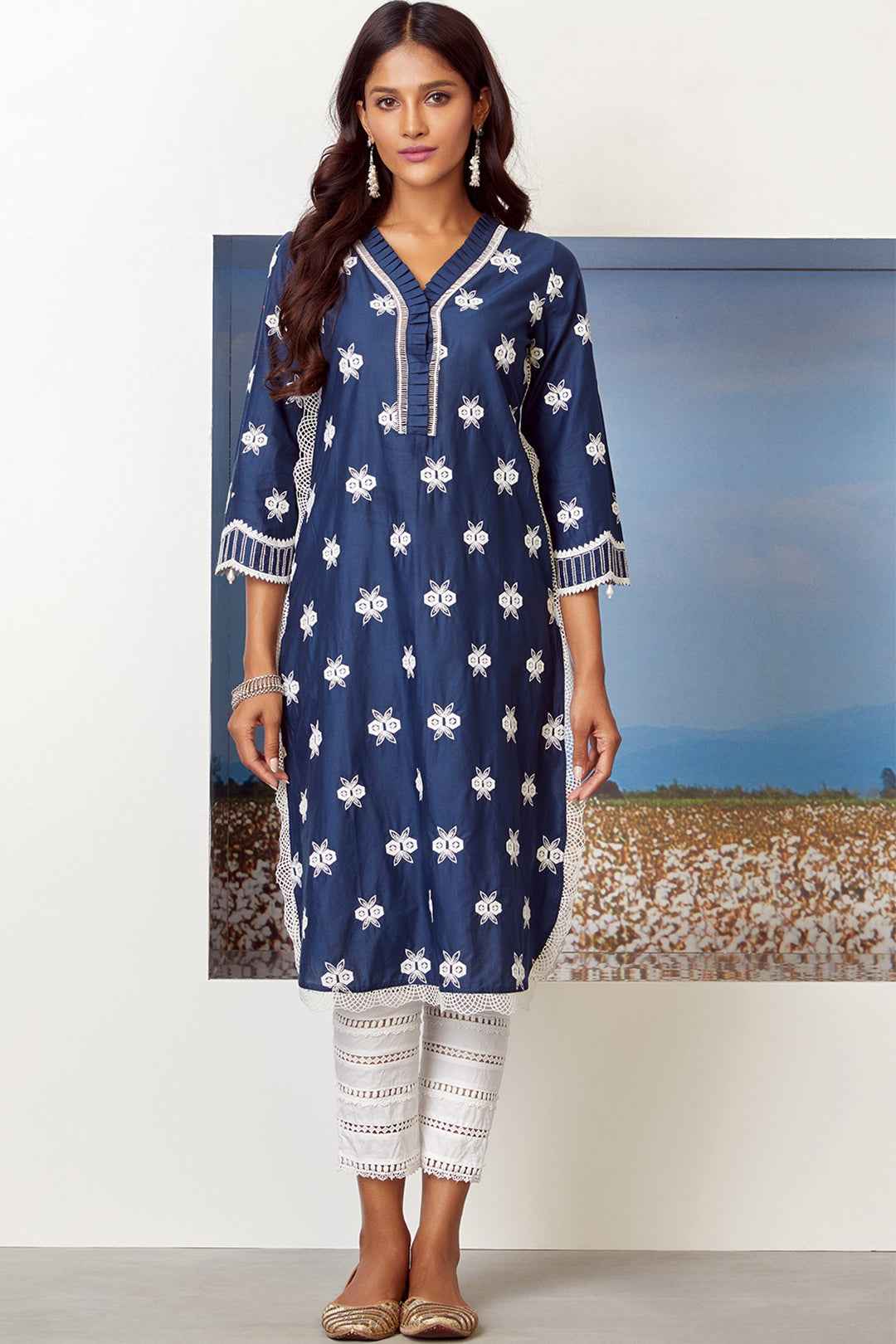 Mulmul Cotton Dawn Navy Kurta