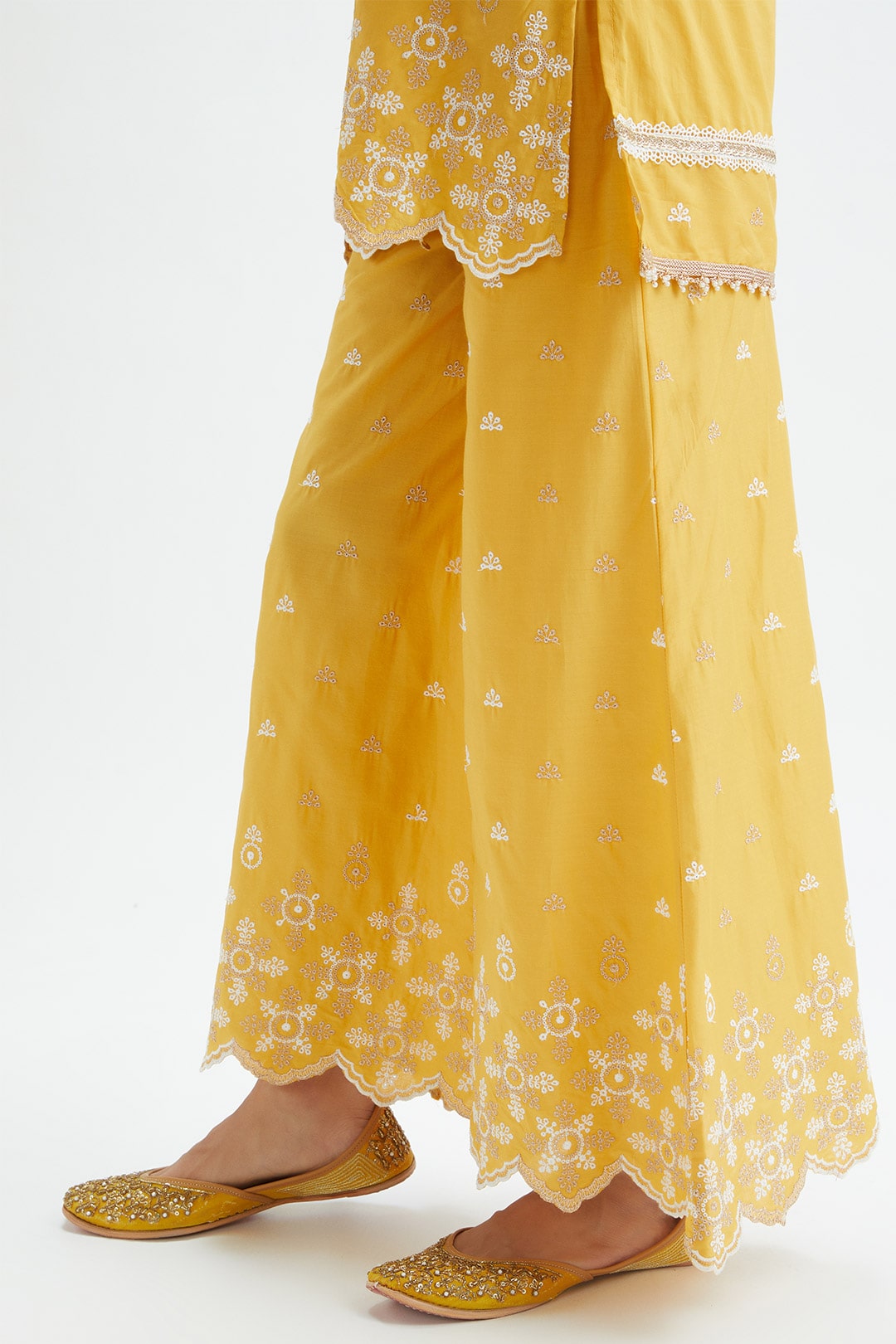 Mulmul Cotton Dove Yellow Kurta With Dove Yellow Sharara