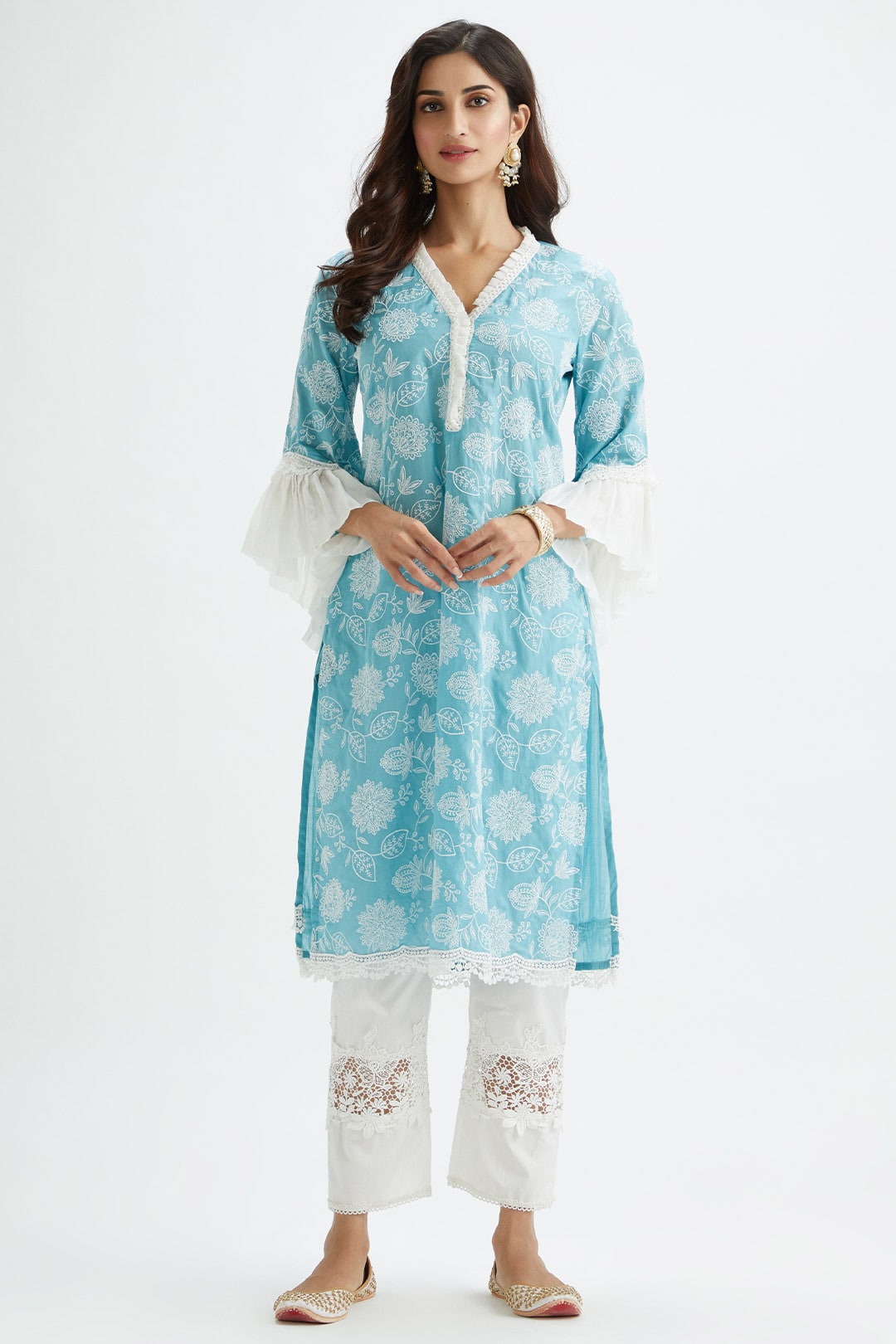 Mulmul Cotton Dunlin Teal Kurta