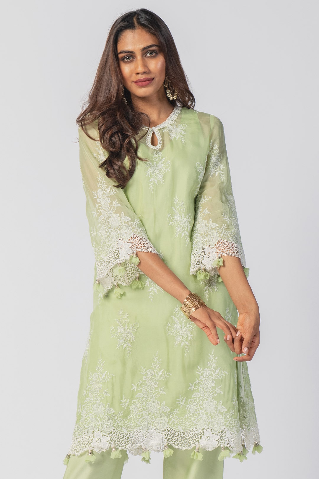 Mulmul Organza Eden Green Kurta