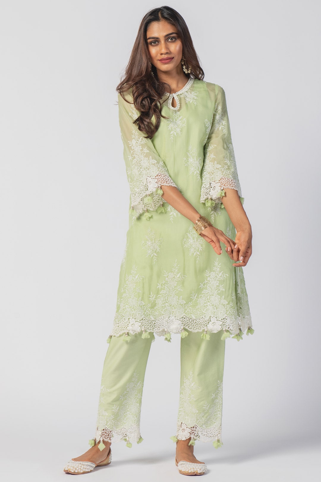 Mulmul Organza Eden Green Kurta