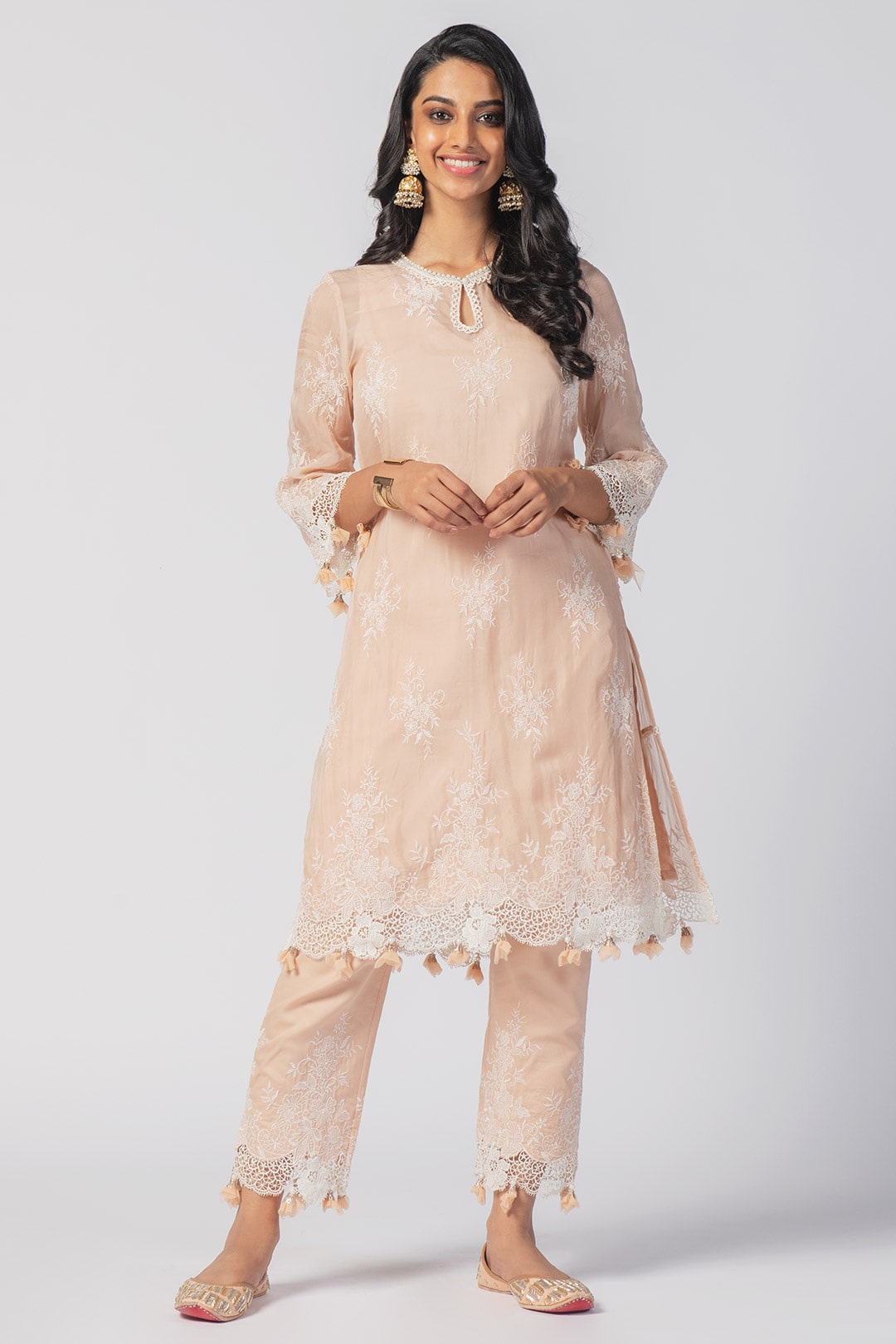 Mulmul Tencel Luxe Organza Eden Beige Kurta