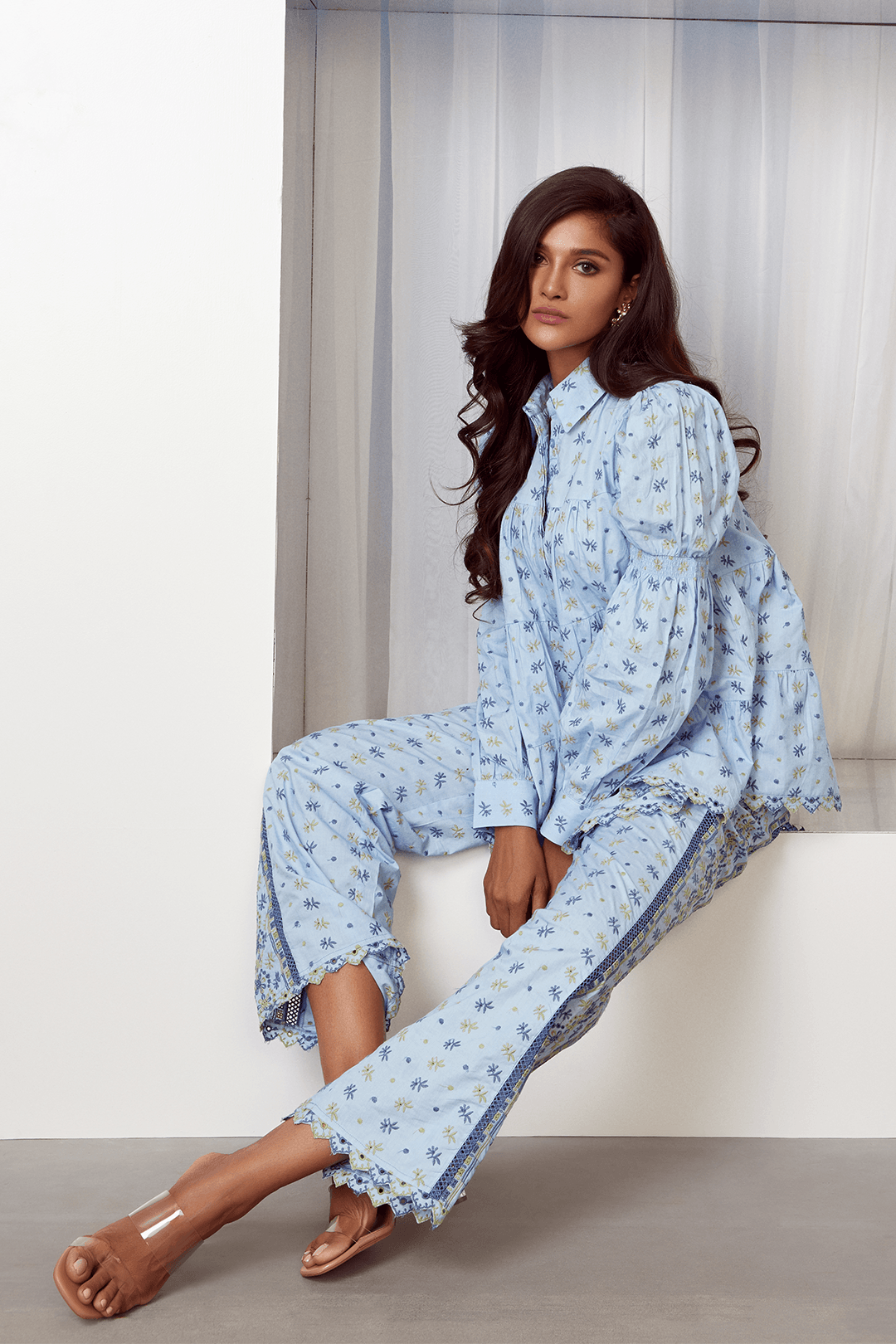 Mulmul Cotton ESMEE LIGHT BLUE SHIRT With ESMEE LIGHT BLUE PANT