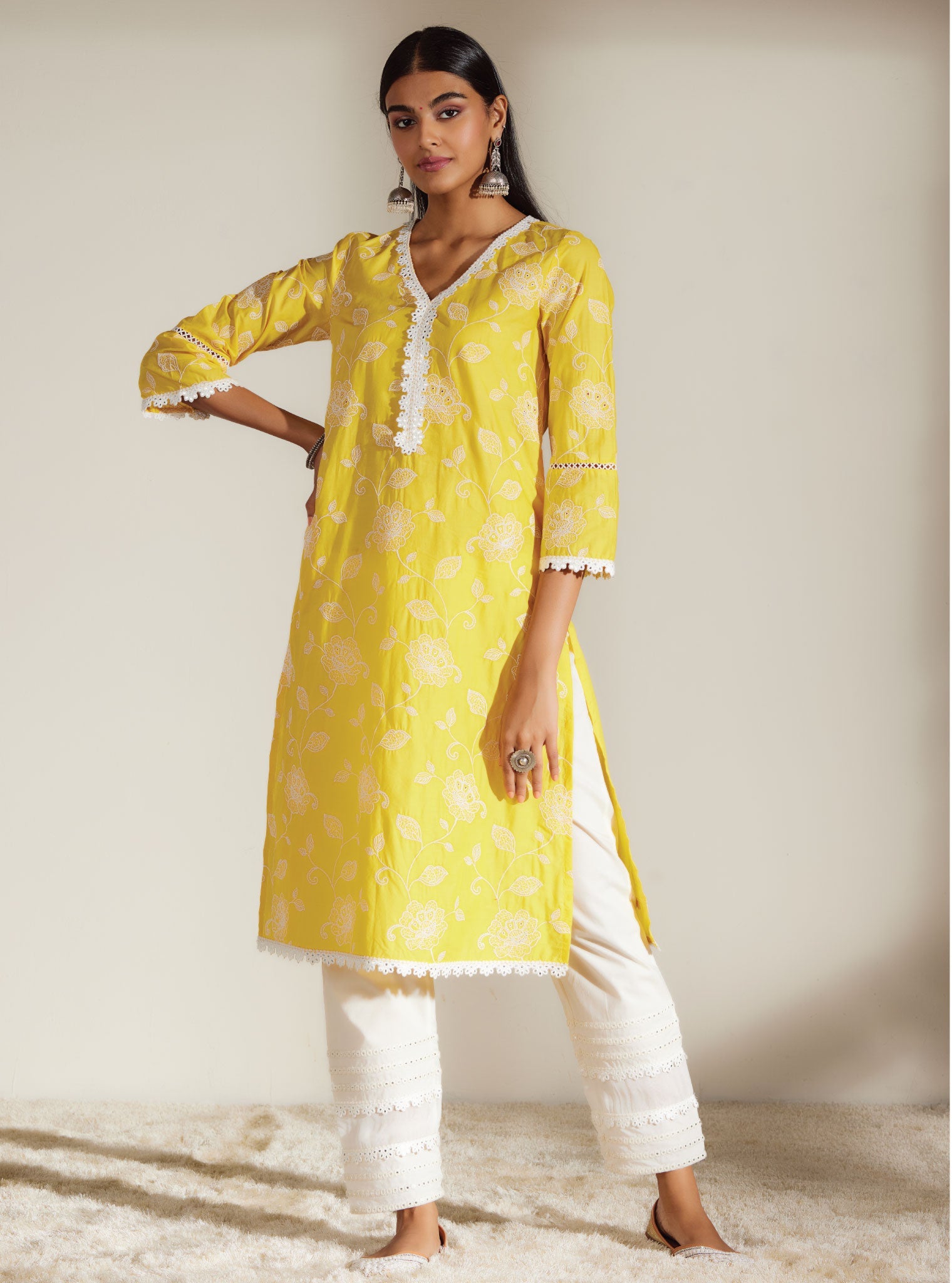 Mulmul Cotton Ezra Mango Kurta