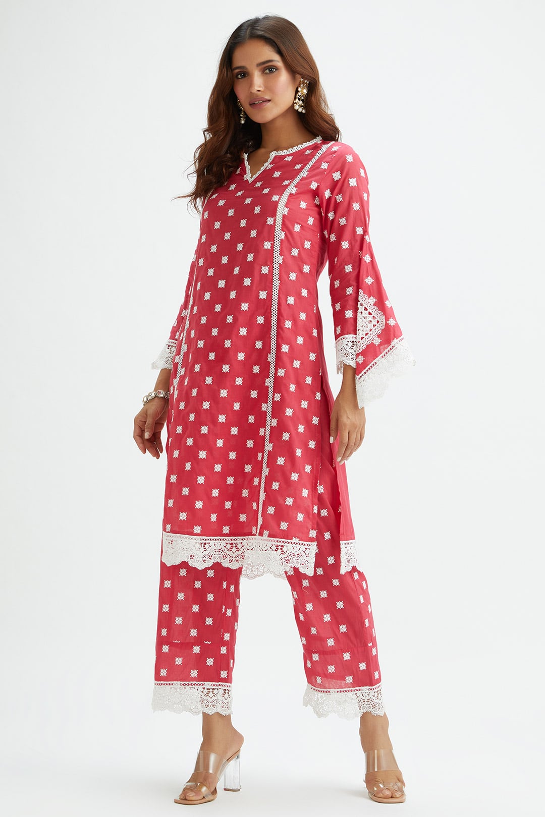 Mulmul Cotton Finch Red Kurta With Finch Red Pyajama