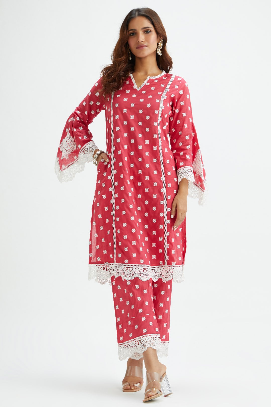 Mulmul Cotton Finch Red Kurta With Finch Red Pyajama