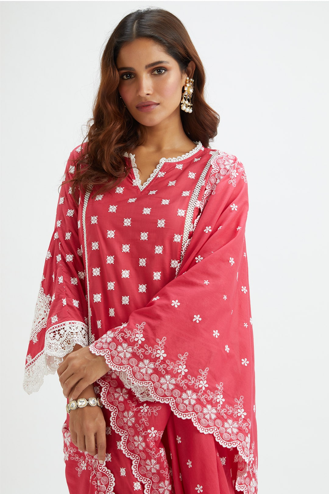 Mulmul Cotton Finch Red Kurta With Finch Red Pyajama