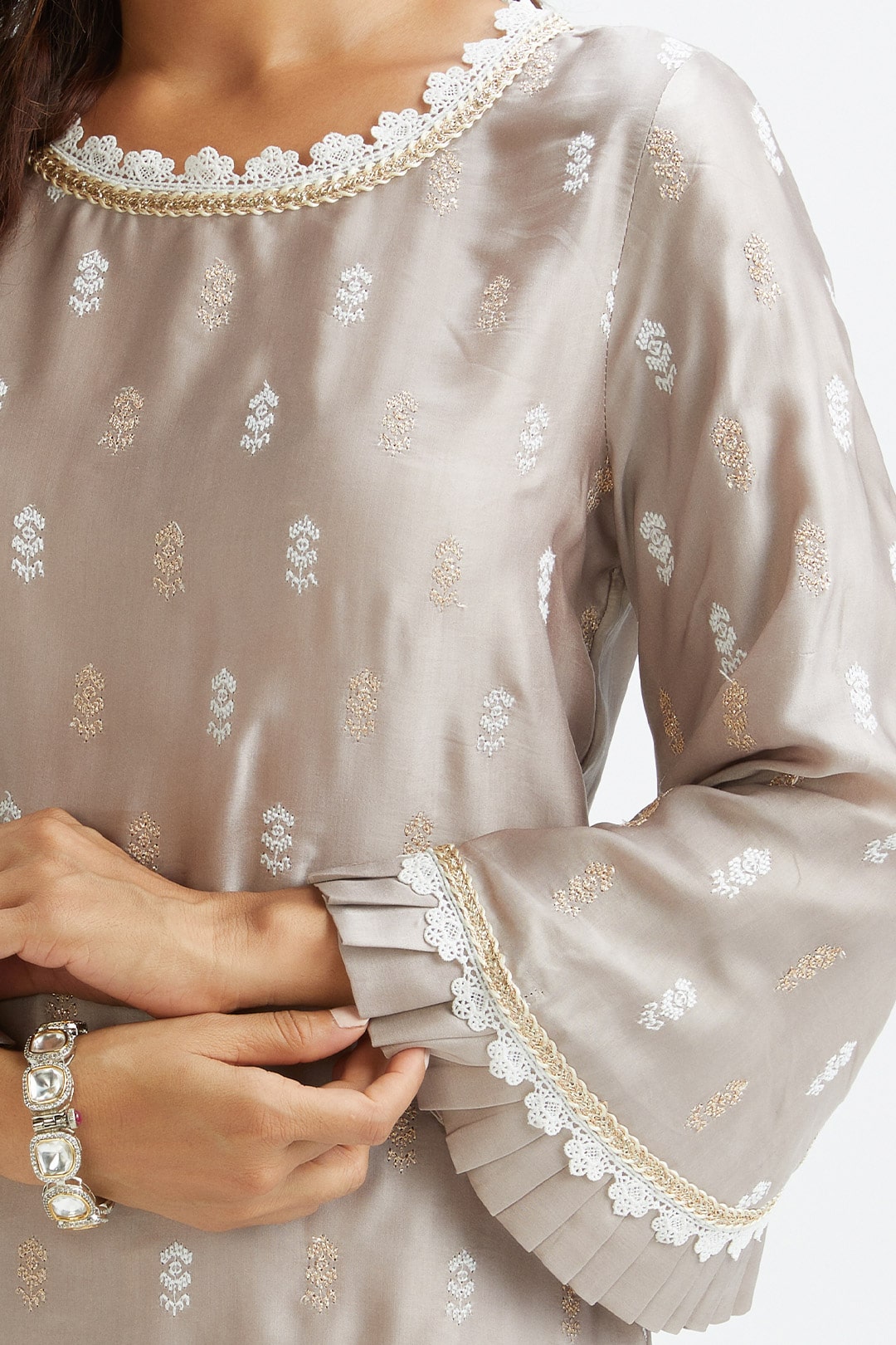 Mulmul Cupro Silk Florence Grey Kurta With Florence Dark Grey Garara