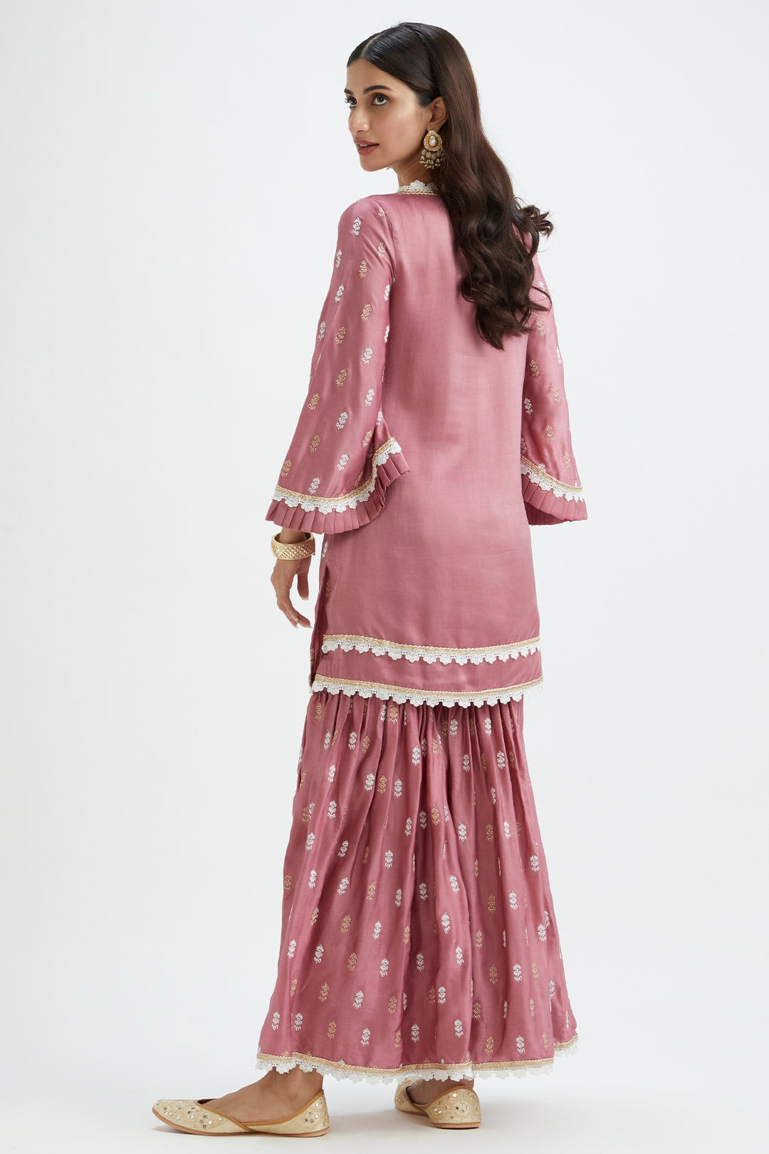 Mulmul Cupro Silk Florence Mauve Kurta With Florence Mauve Garara