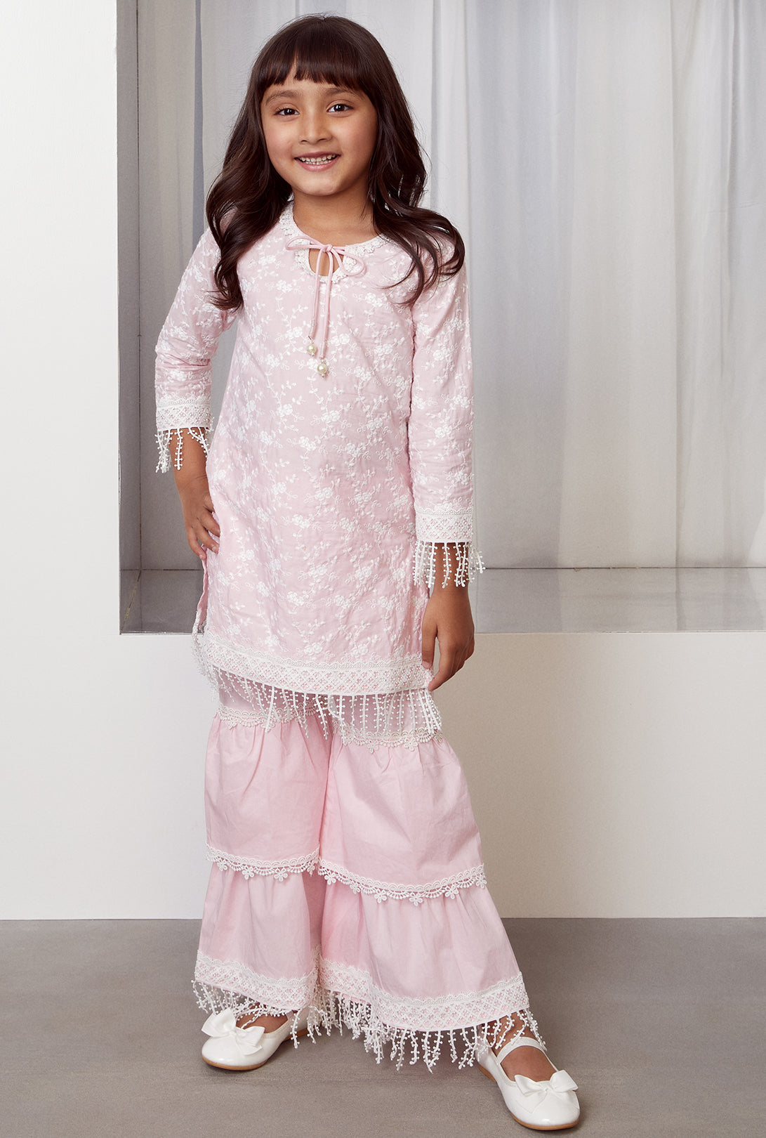 Mulmul Cotton Floret Kurta With Floret Pyajama