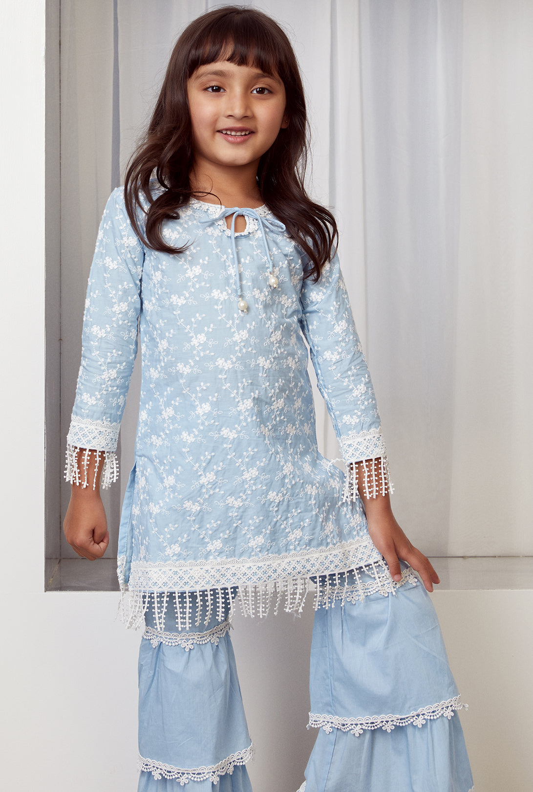 Mulmul Cotton Floret Kurta With Floret Pyajama