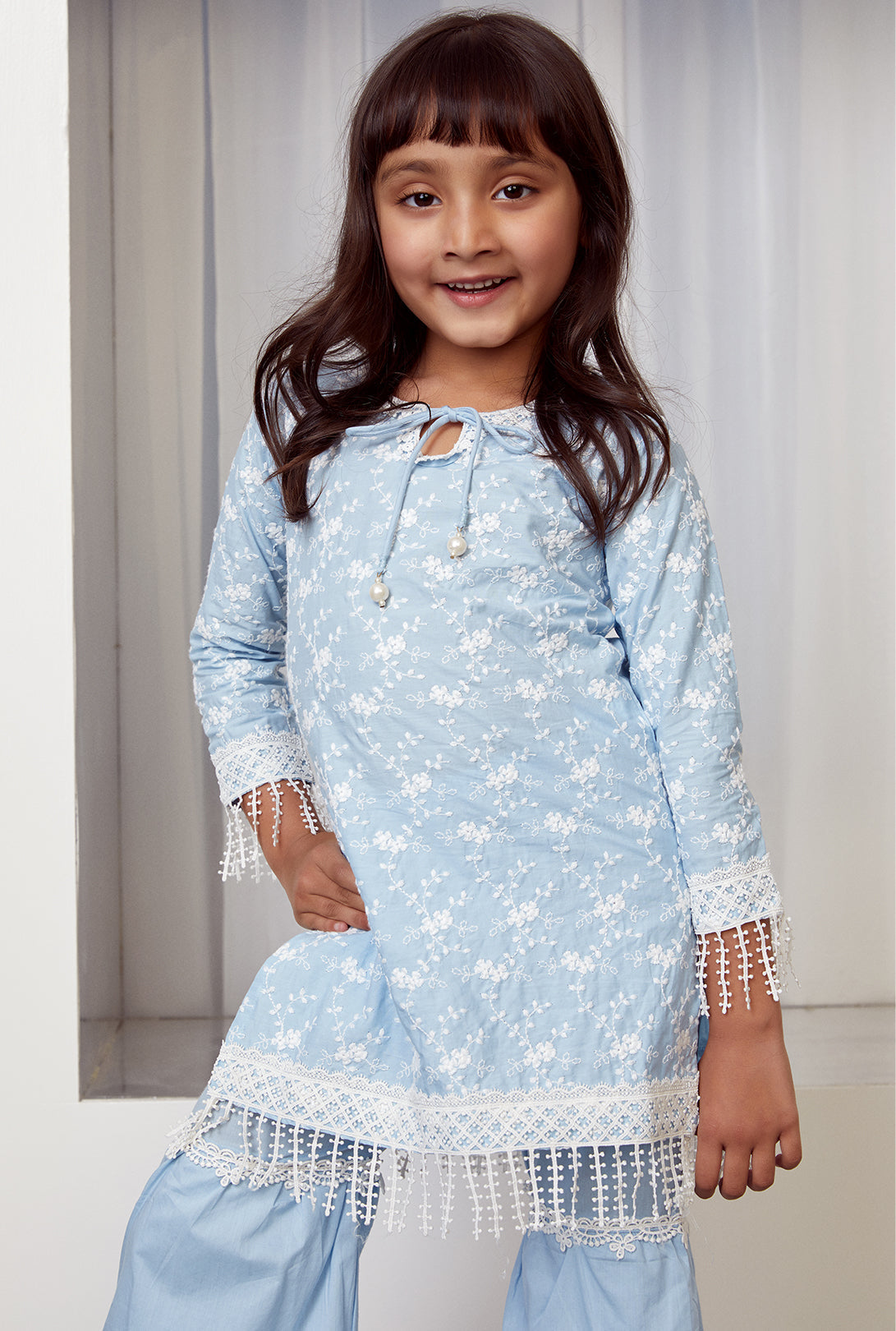 Mulmul Cotton Floret Kurta With Floret Pyajama