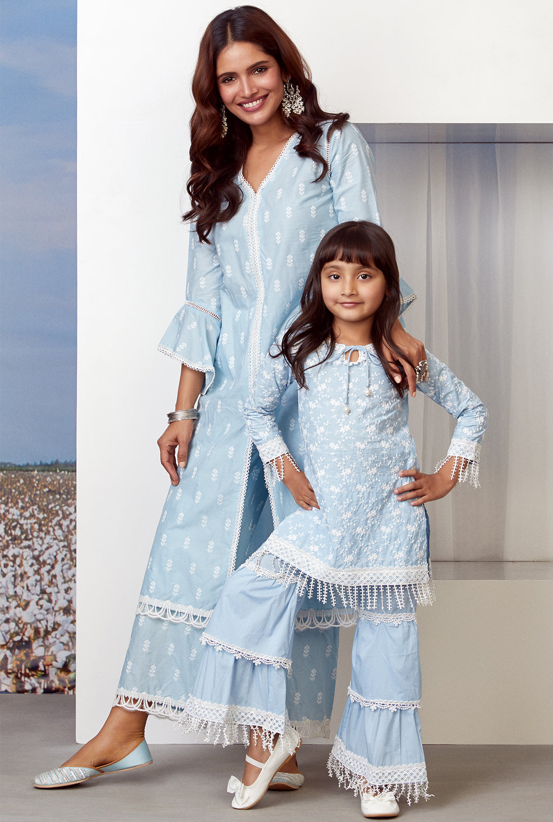 Mulmul Cotton Floret Kurta With Floret Pyajama