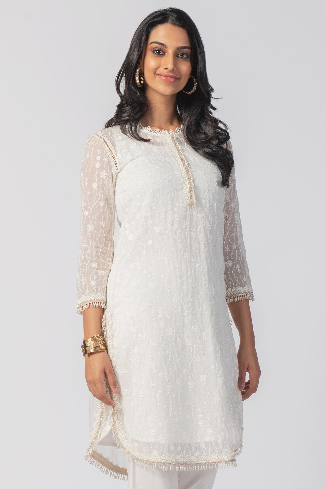 Mulmul Organza Freya Off White Kurta