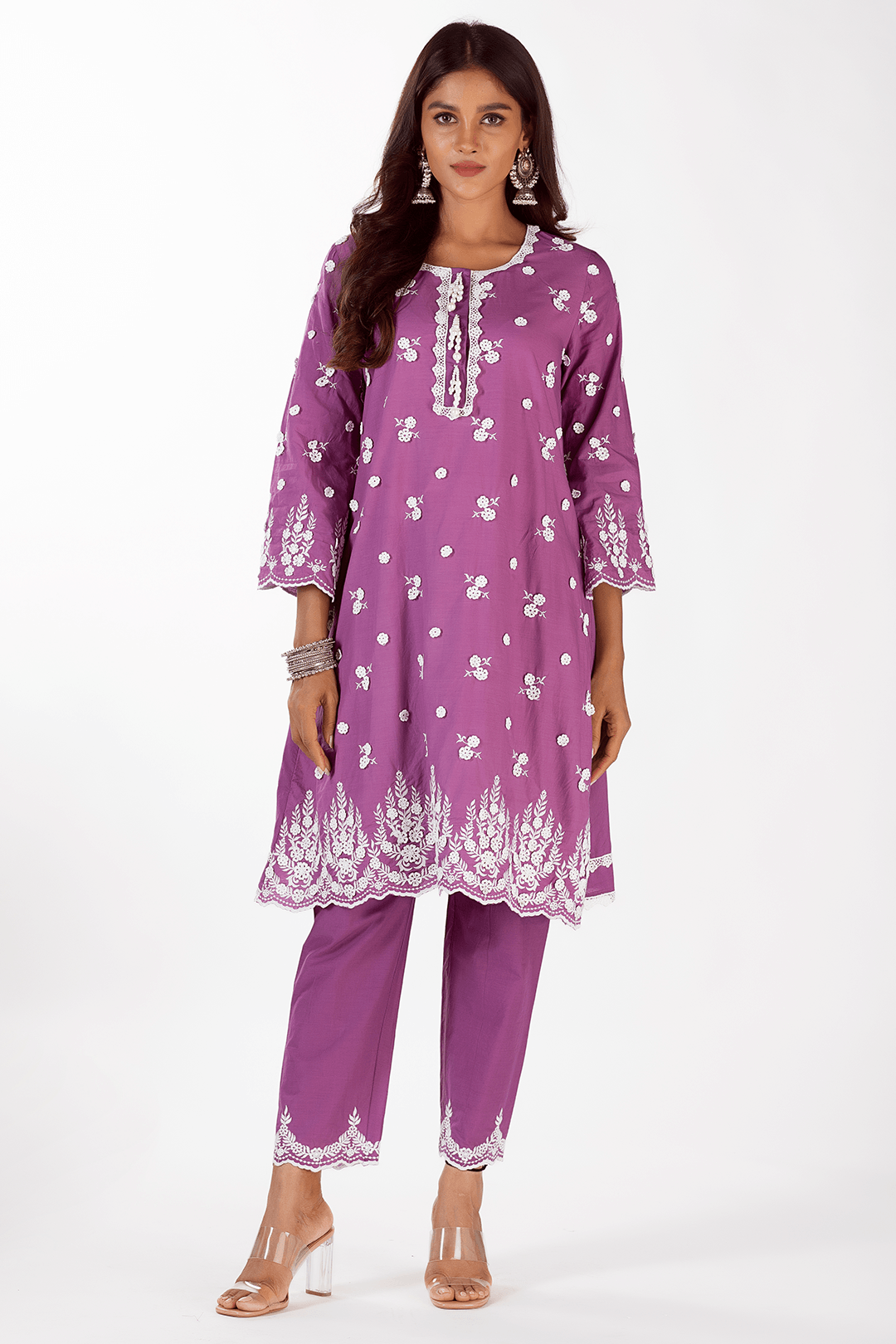 Mulmul Cotton Jade Purple Kurta With Jade Purple Pyajama