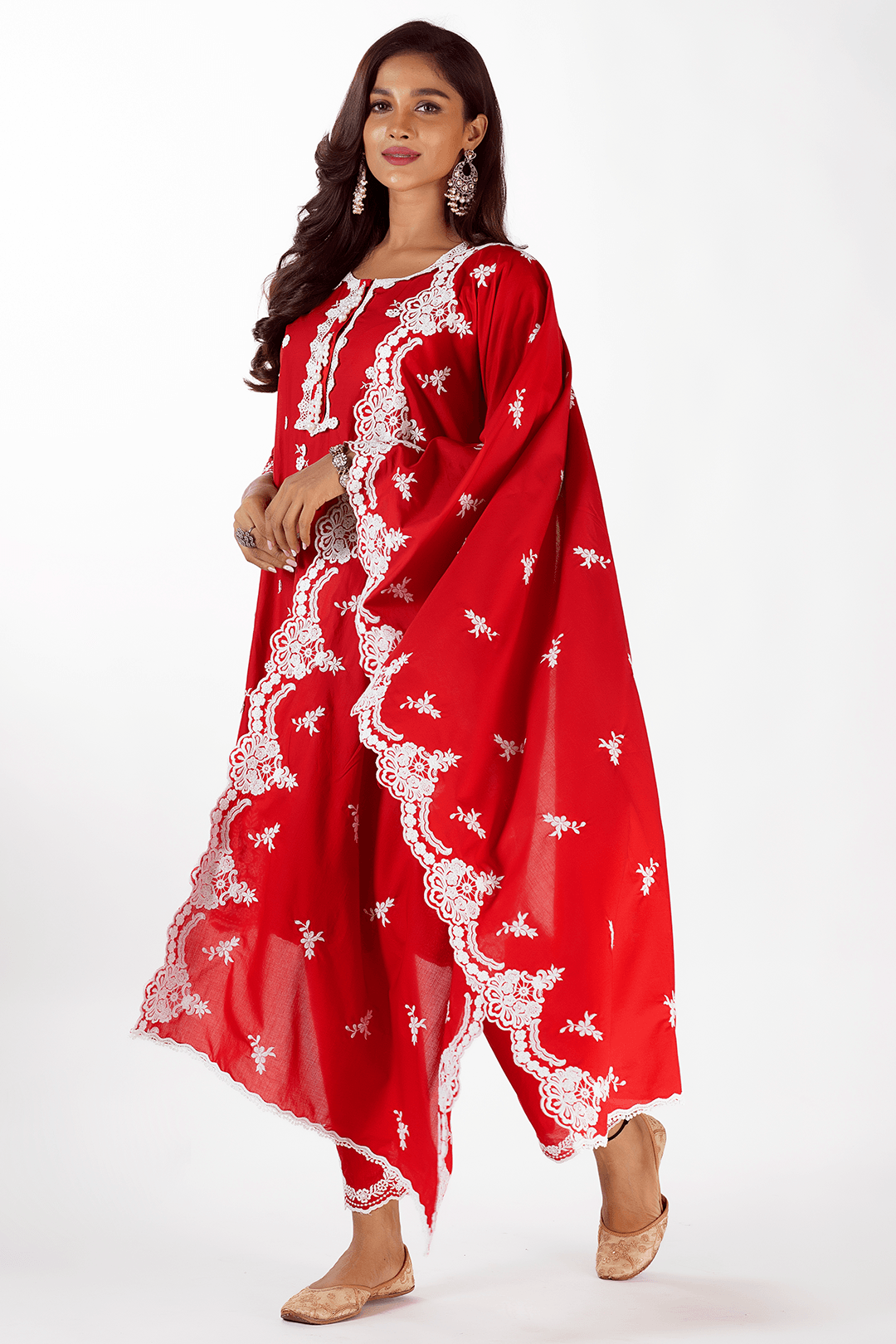 Mulmul Cotton Jade Red kurta With Jade Pant Red